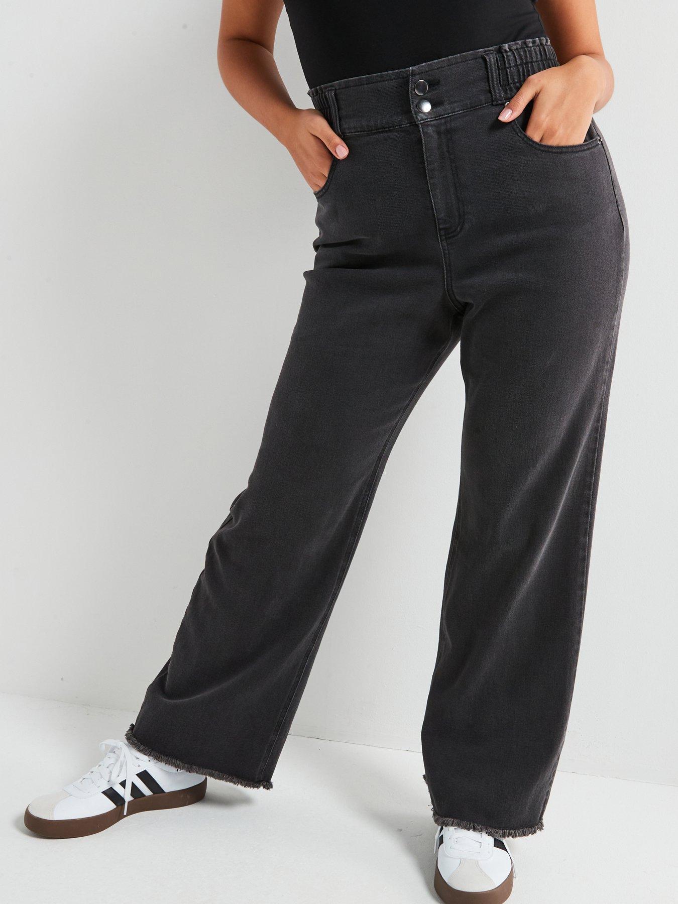 Image 1 of 5 of V by Very Curve Wide Leg Elasticated Waist Jean - Grey
