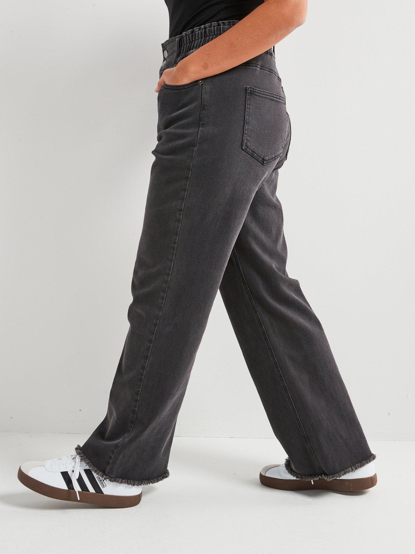 Image 4 of 5 of V by Very Curve Wide Leg Elasticated Waist Jean - Grey