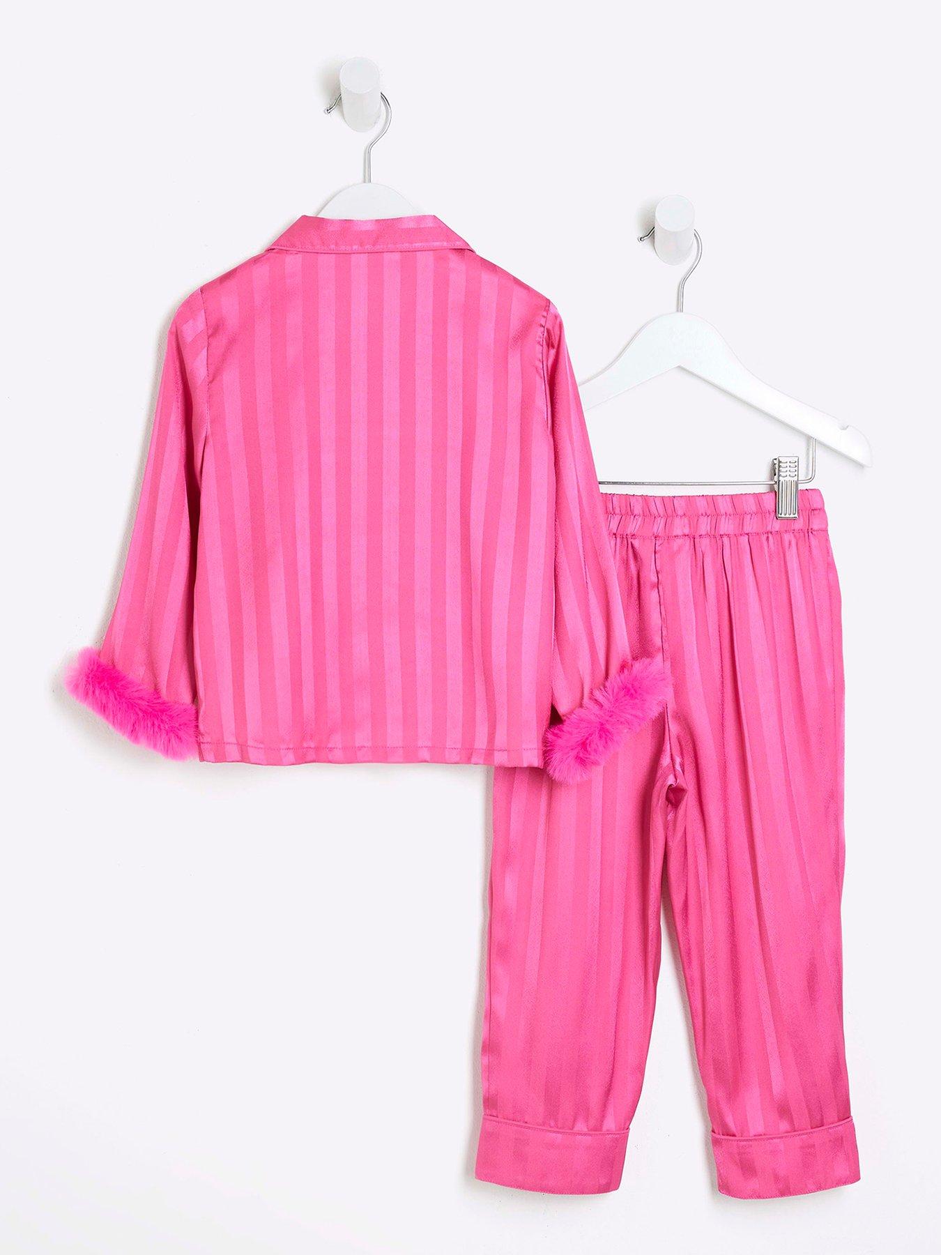 River Island Mini Mini Girls Faux Fur Cuff Pyjamas Set Pink Very
