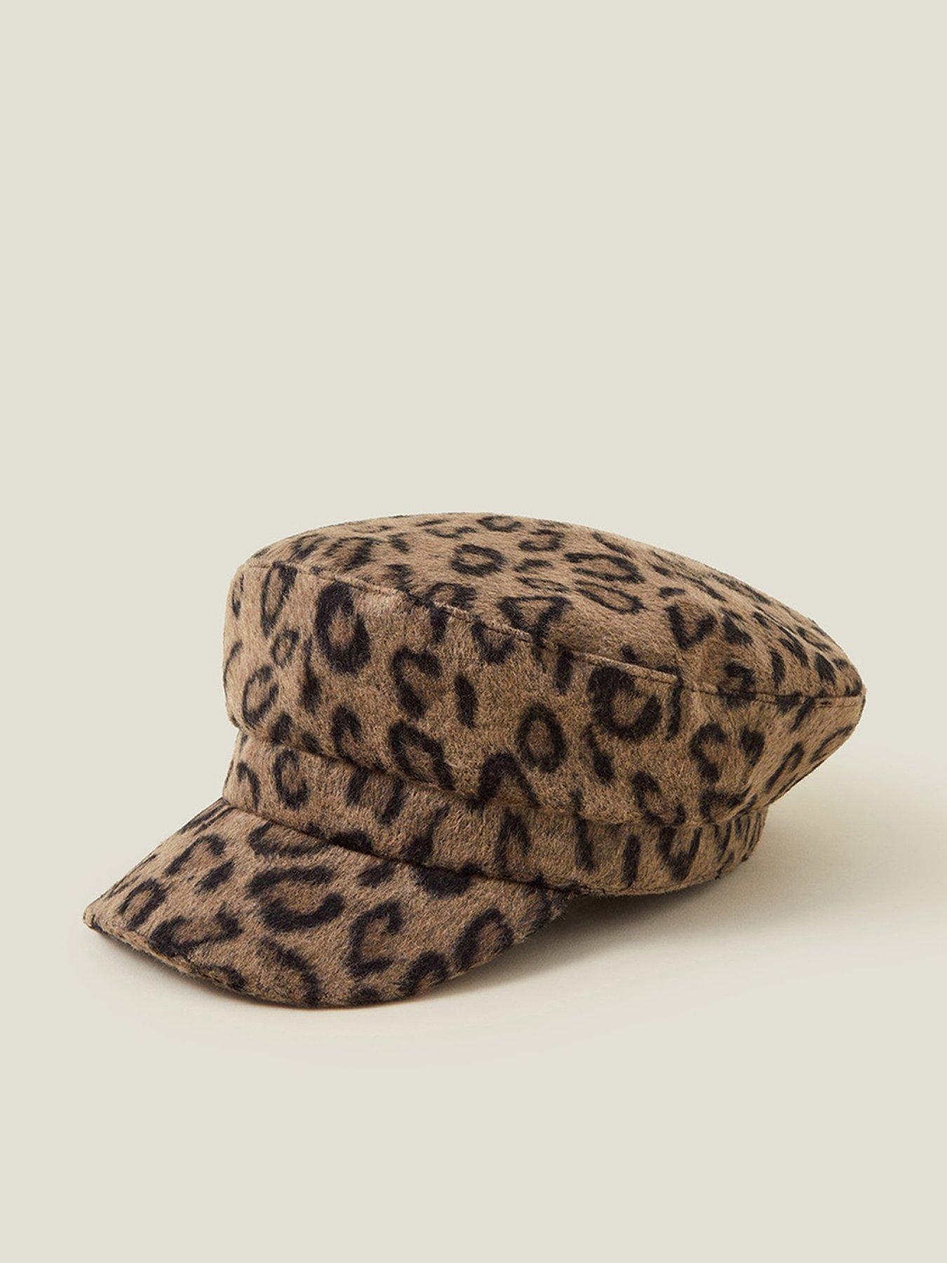 Image 1 of 4 of Accessorize Leopard Print Baker Boy Hat