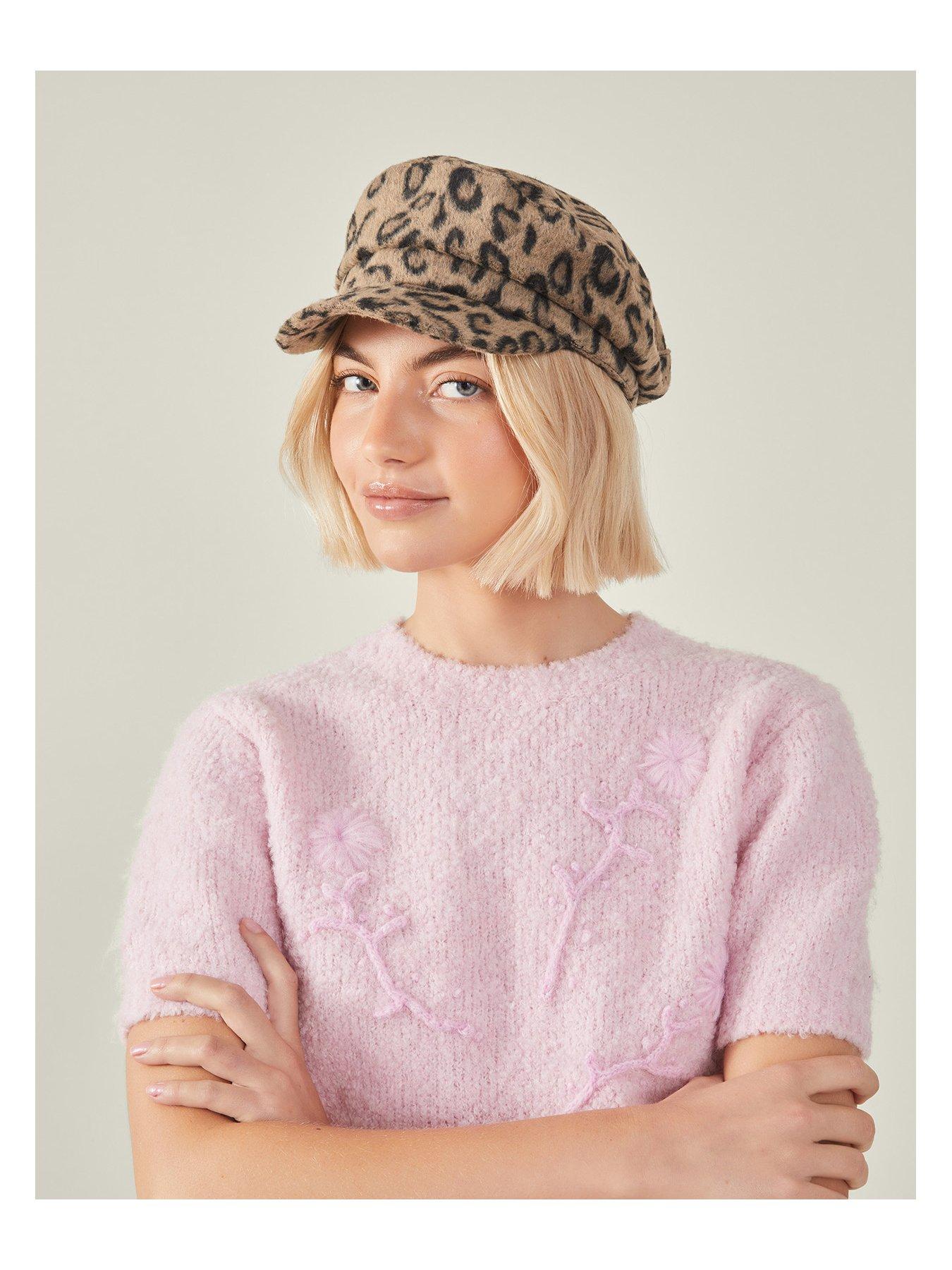 Image 2 of 4 of Accessorize Leopard Print Baker Boy Hat