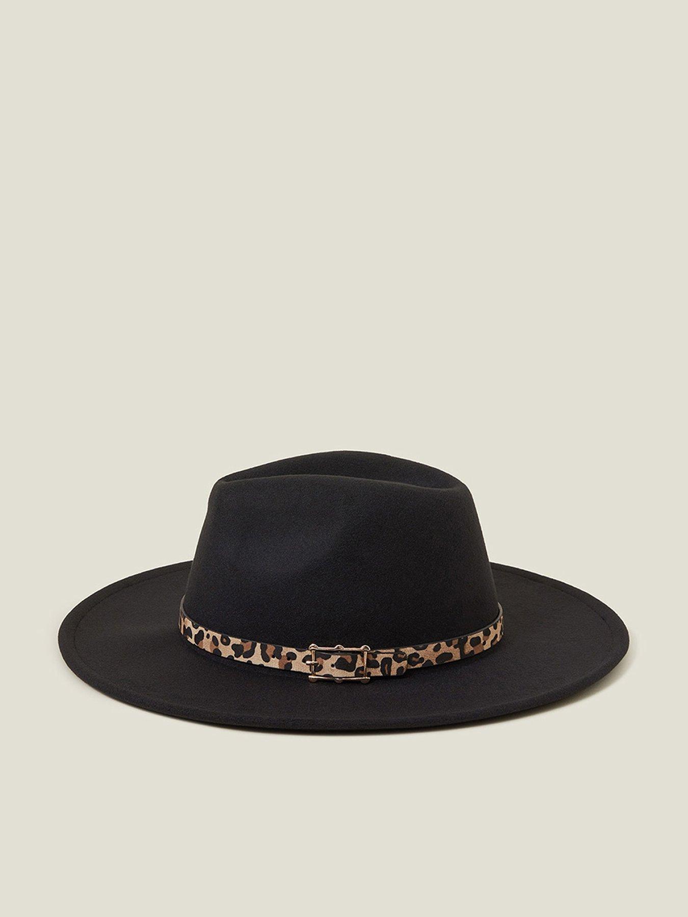 Image 1 of 3 of Accessorize Belted Leopard Trim Fedora Hat
