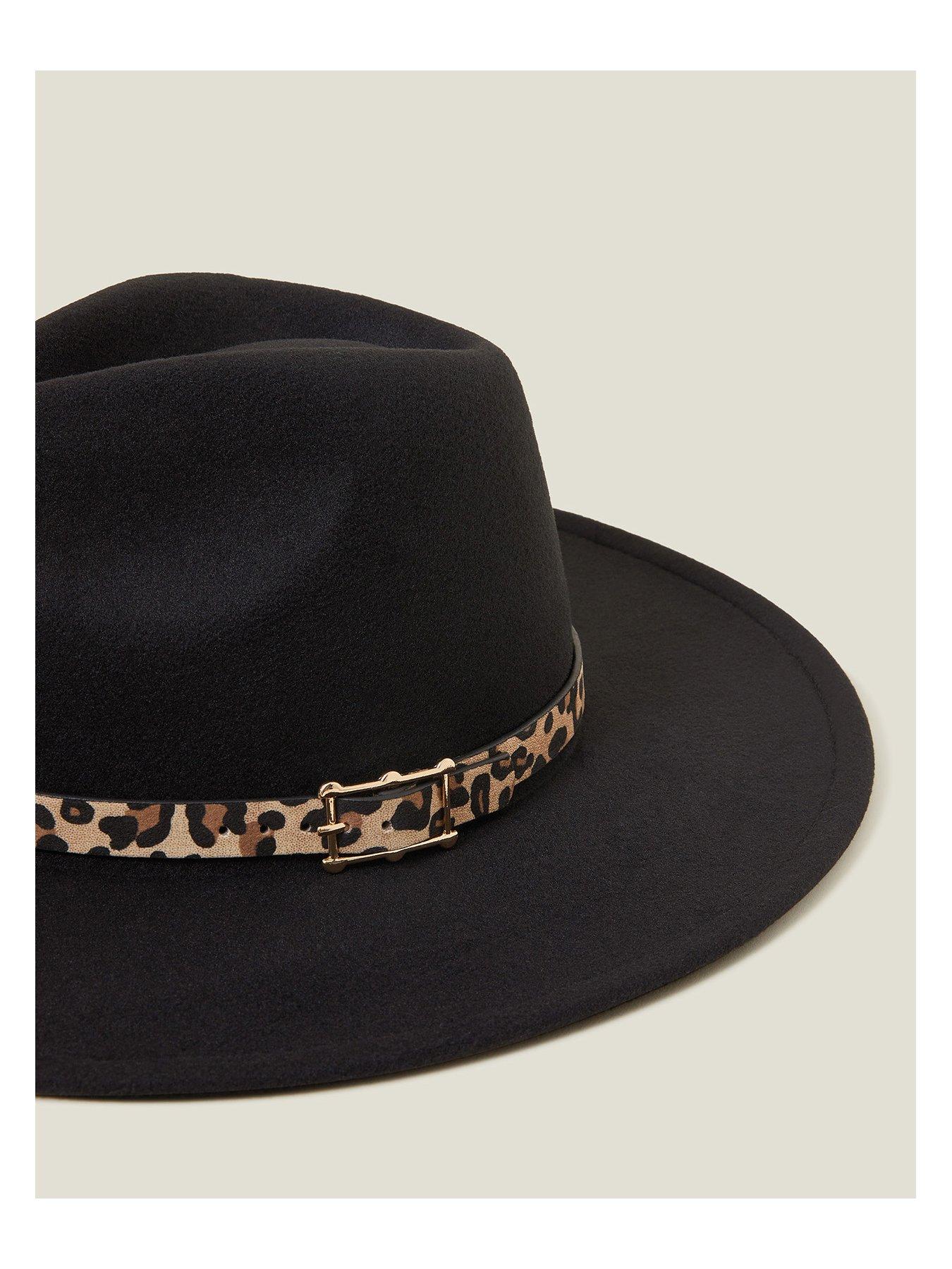 Image 3 of 3 of Accessorize Belted Leopard Trim Fedora Hat