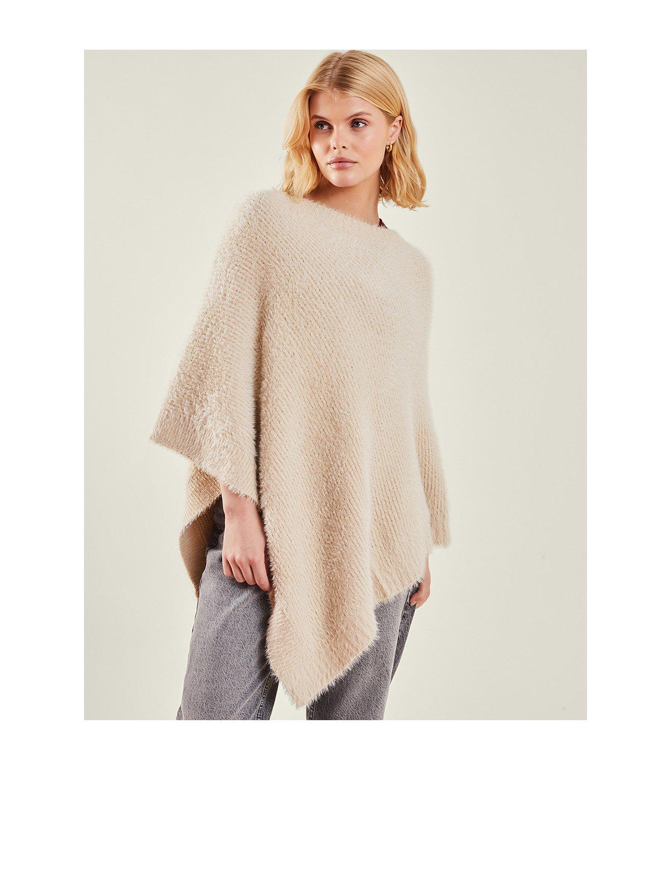 Image 1 of 4 of Accessorize Fluffy Poncho - Natural
