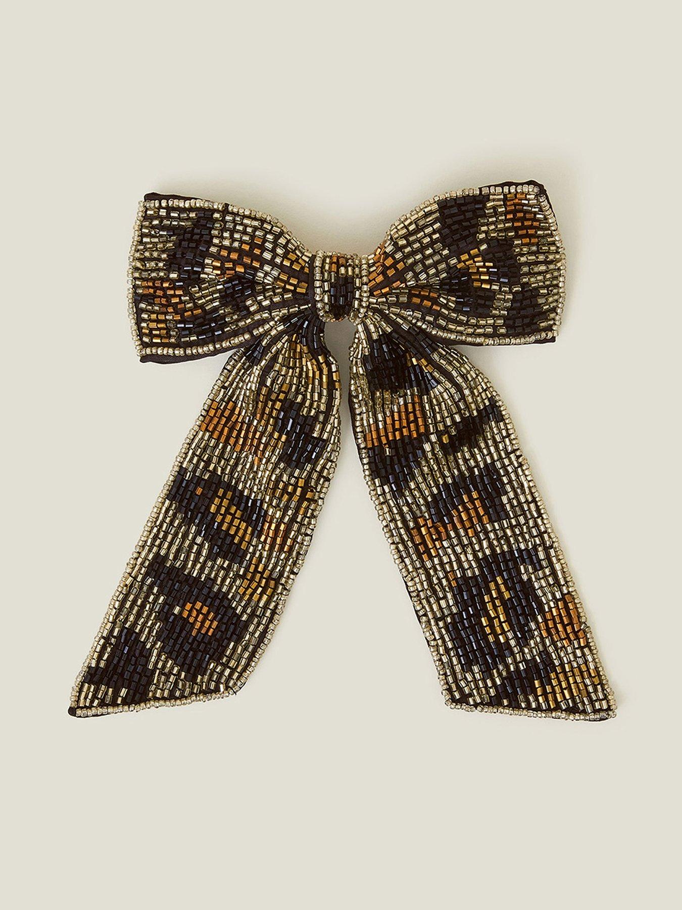 Image 1 of 4 of Accessorize Beaded Leopard Print Bow