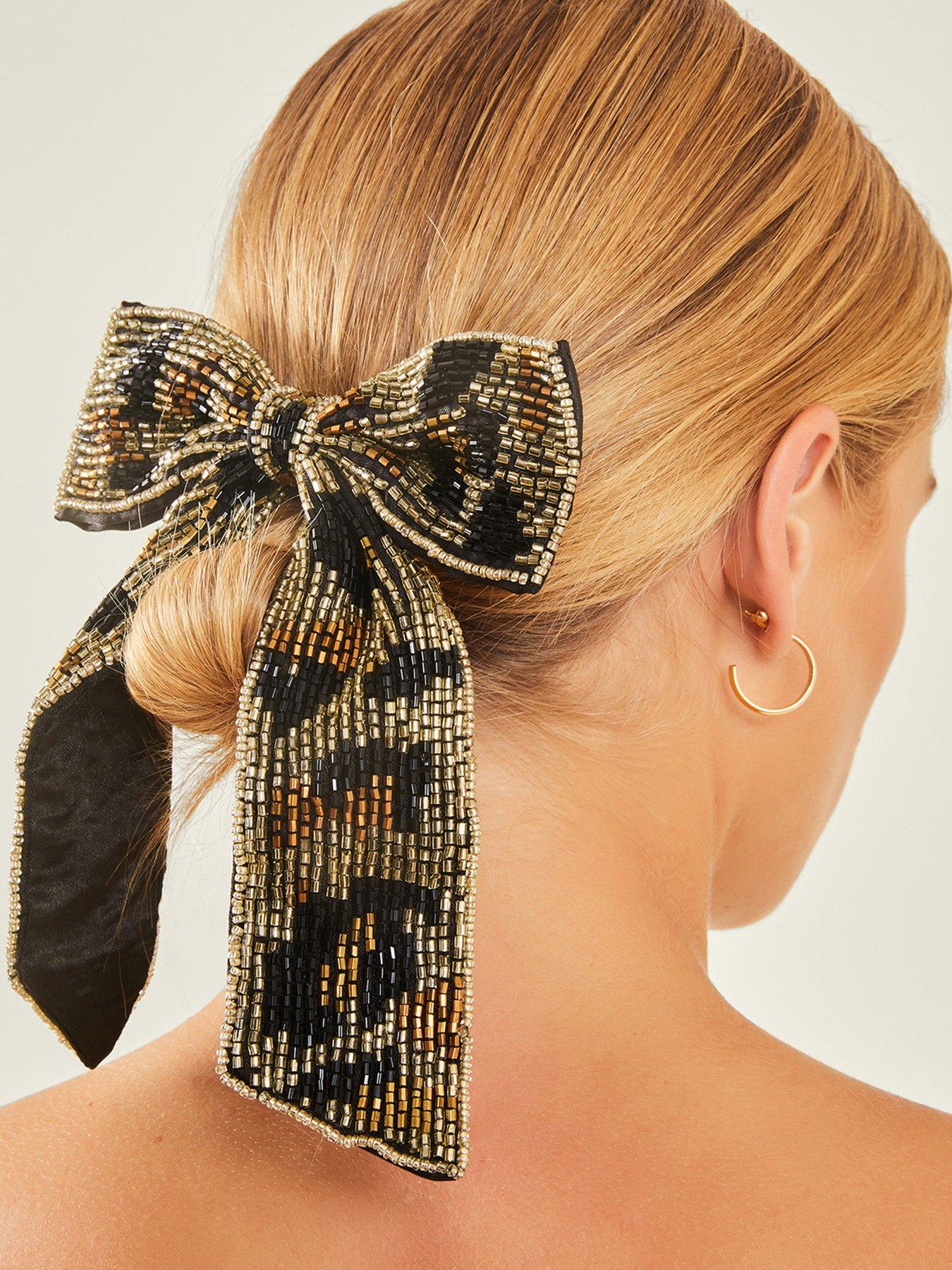 Image 2 of 4 of Accessorize Beaded Leopard Print Bow