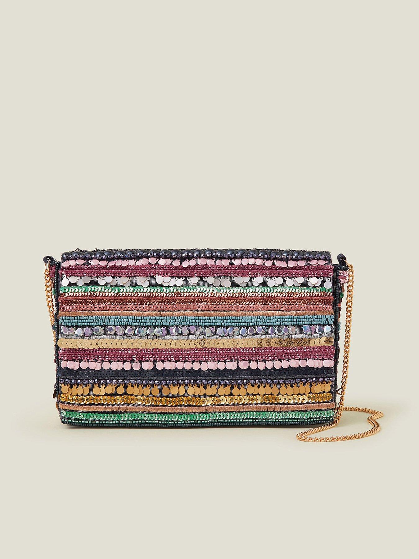 Image 1 of 5 of Accessorize Stripy Sequin Clutch