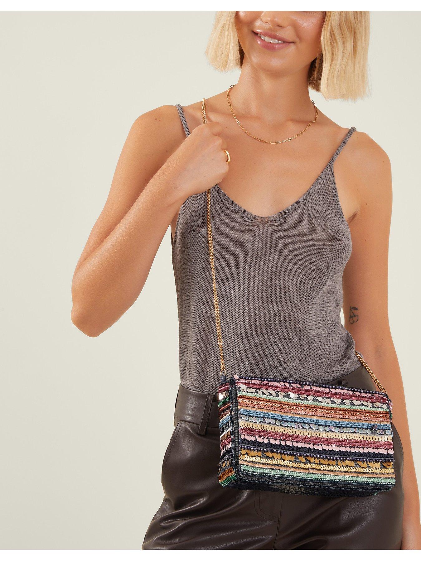 Image 2 of 5 of Accessorize Stripy Sequin Clutch