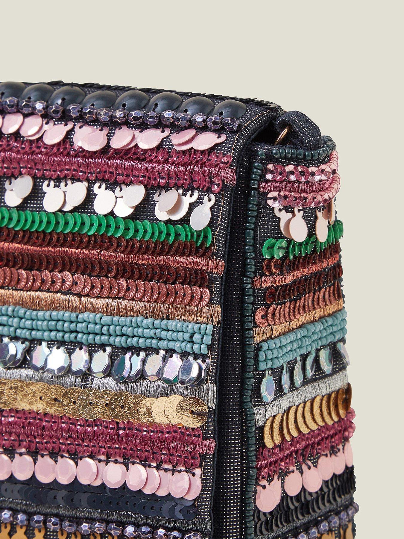 Image 4 of 5 of Accessorize Stripy Sequin Clutch