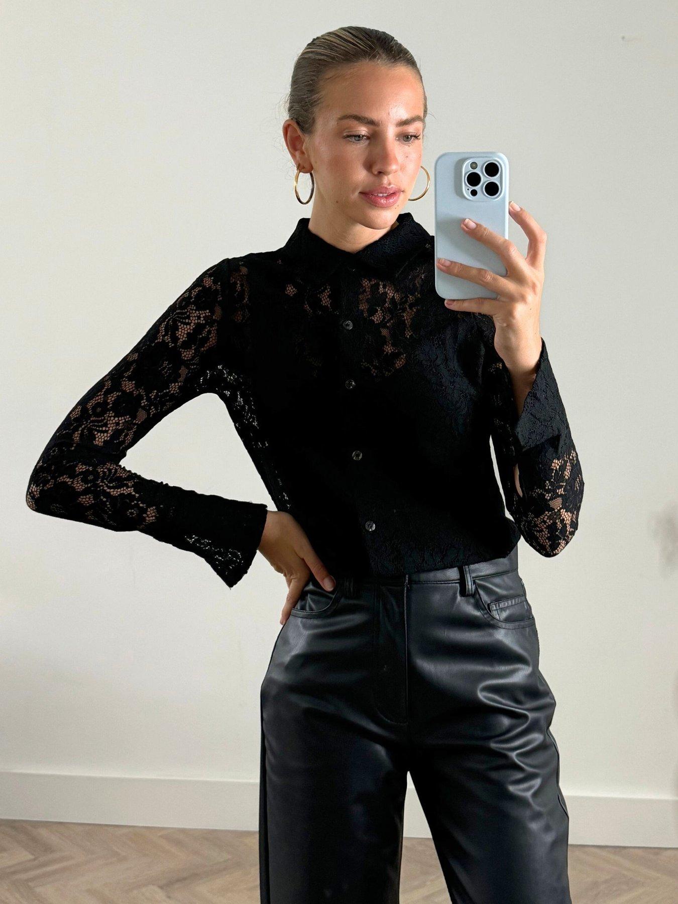 undefined Lace Button Shirt - Black