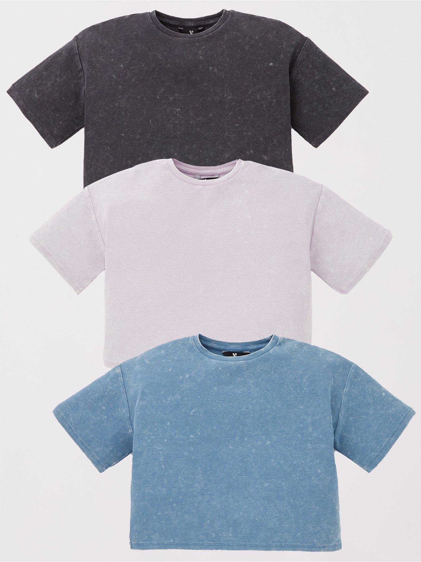 undefined Girls 3 Pack Acid Wash Crop T-Shirt - Multi