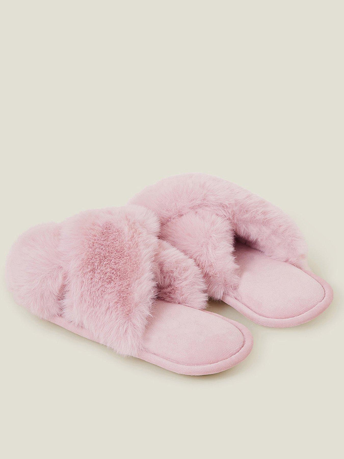 Accessorize Fur Sliders Slippers Beige Borg Fluffy Teddy Crossover
