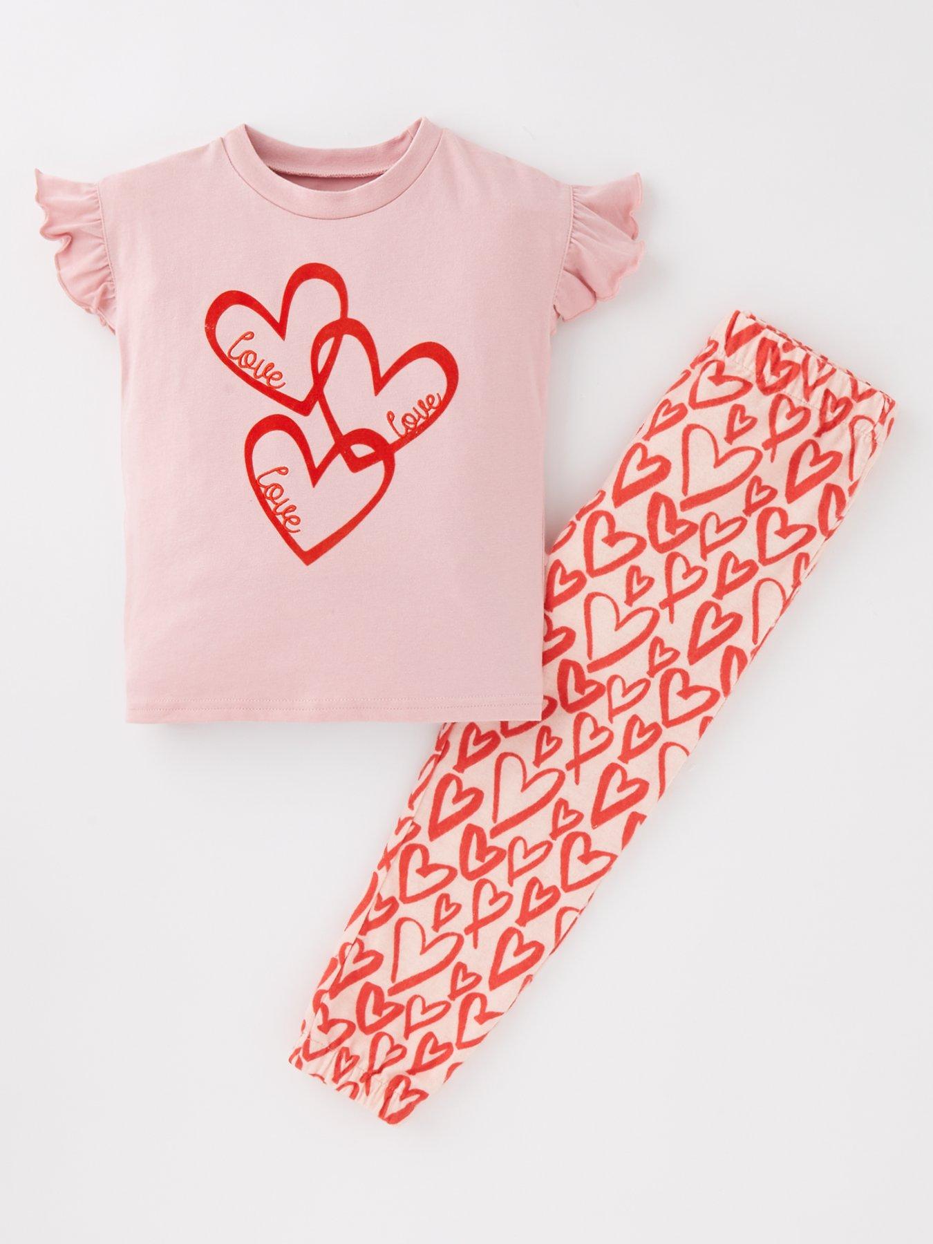 undefined Girls Short Sleeve Heart Print Pyjama Set - Pink