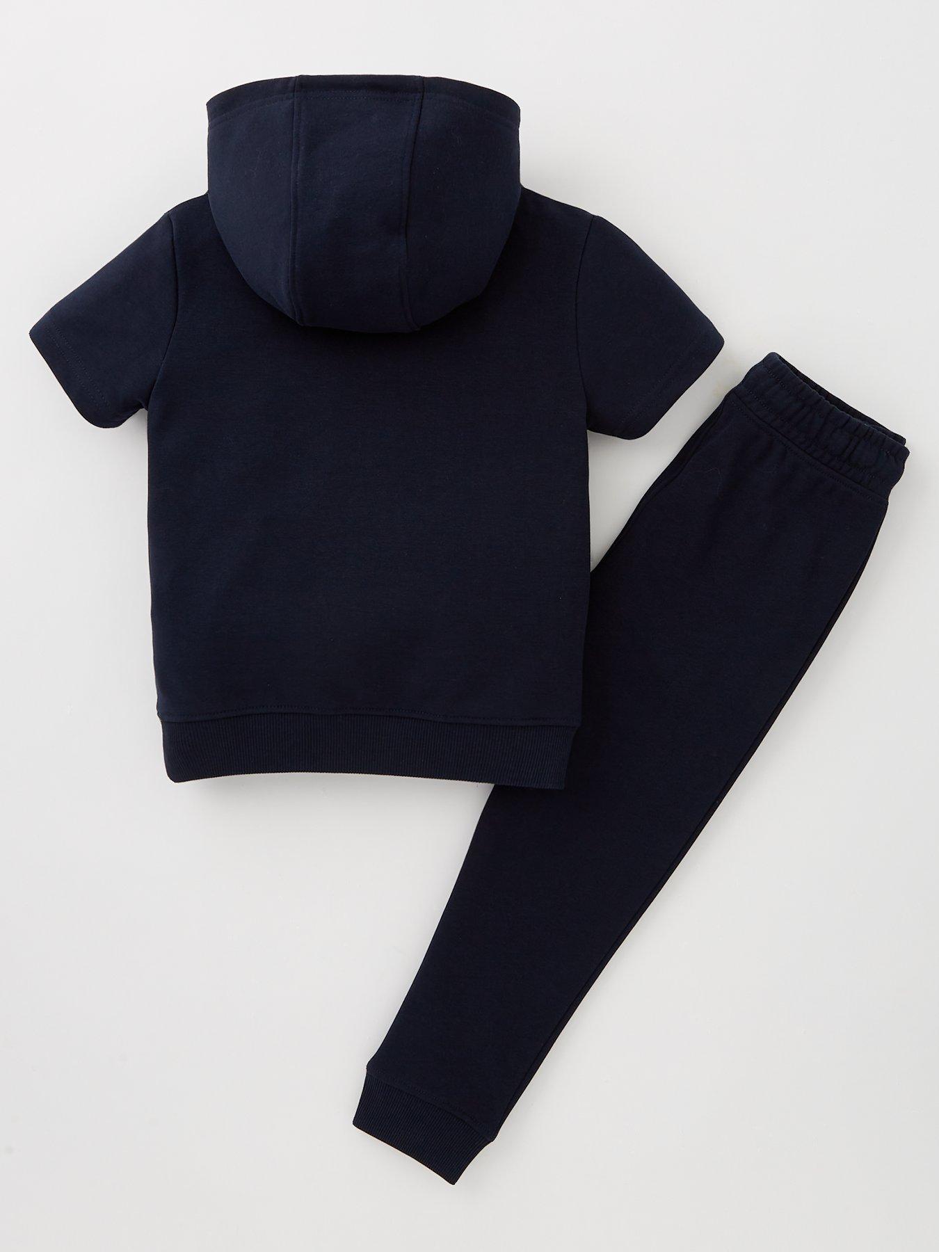 Image 2 of 4 of Mini V by Very Boys Short Sleeve Sweat Hoodie And Jogger Set - Navy