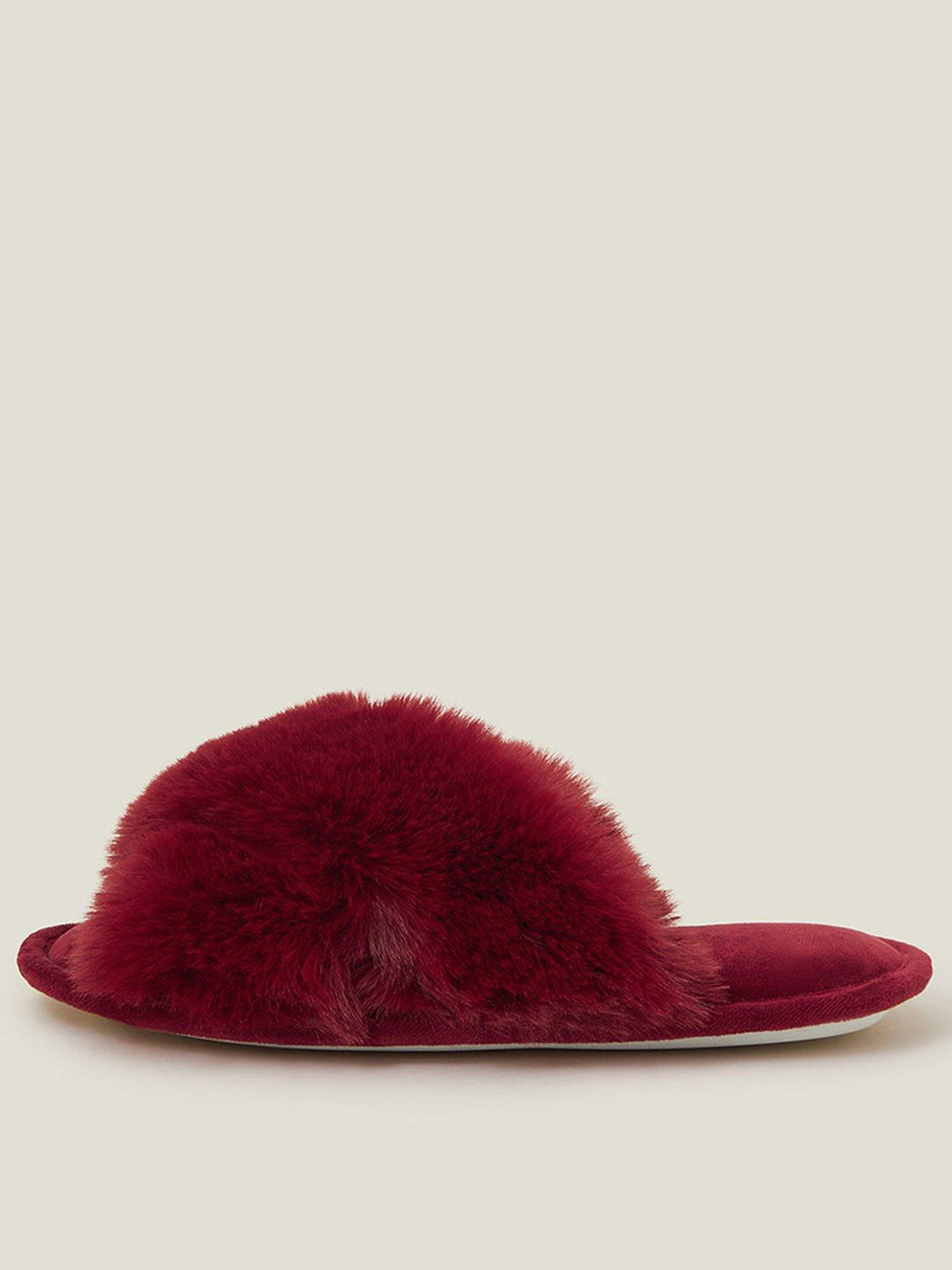 Luxe Cross Strap Fur Slider Slipper Red