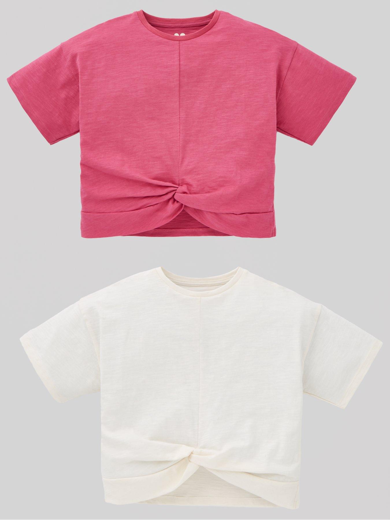 undefined Girls 2 Pack Rib Twist Front Crop T-Shirt - Multi