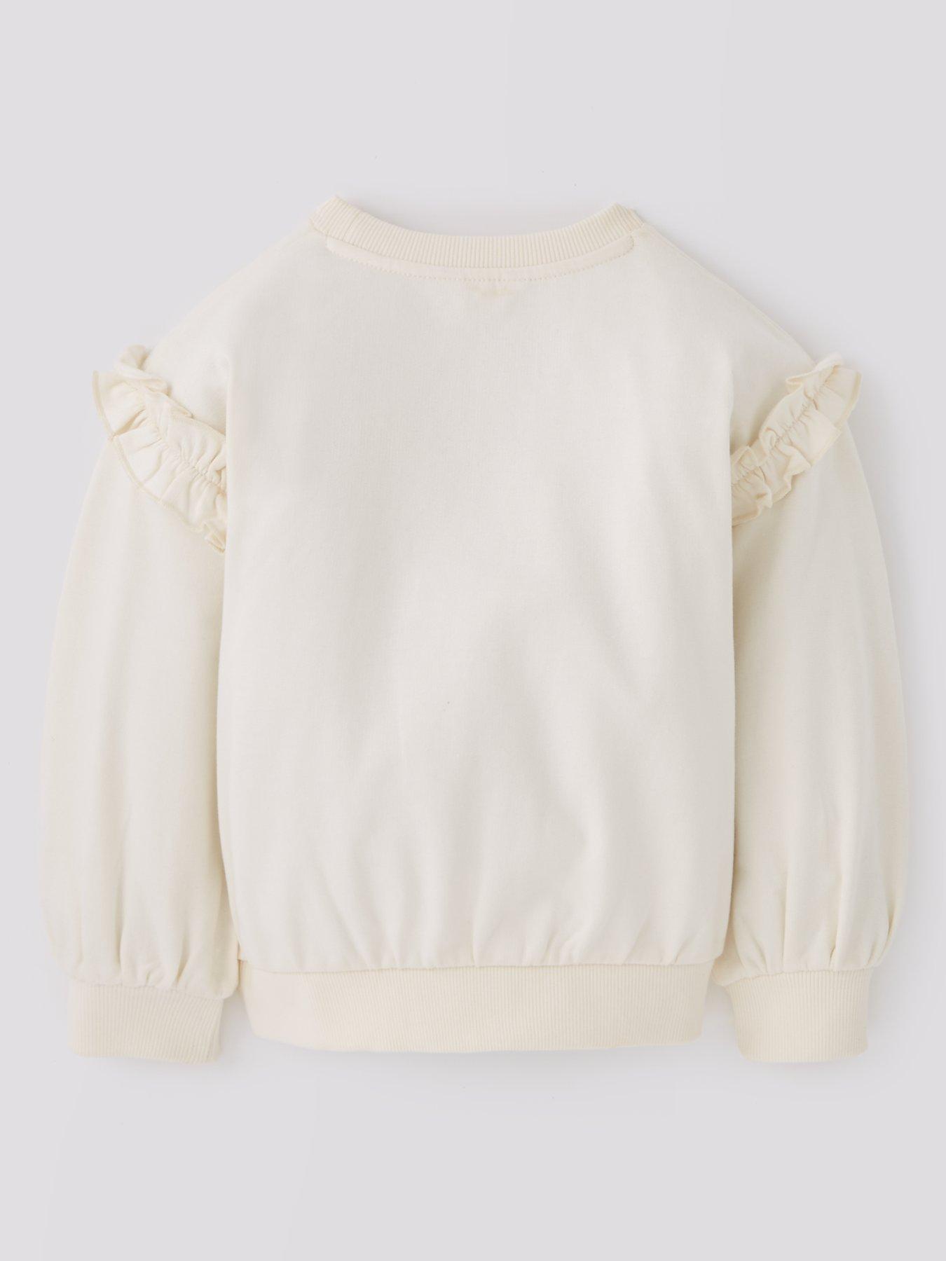 Image 2 of 4 of Mini V by Very Girls Flower Frill Shoulder Sweatshirt - White