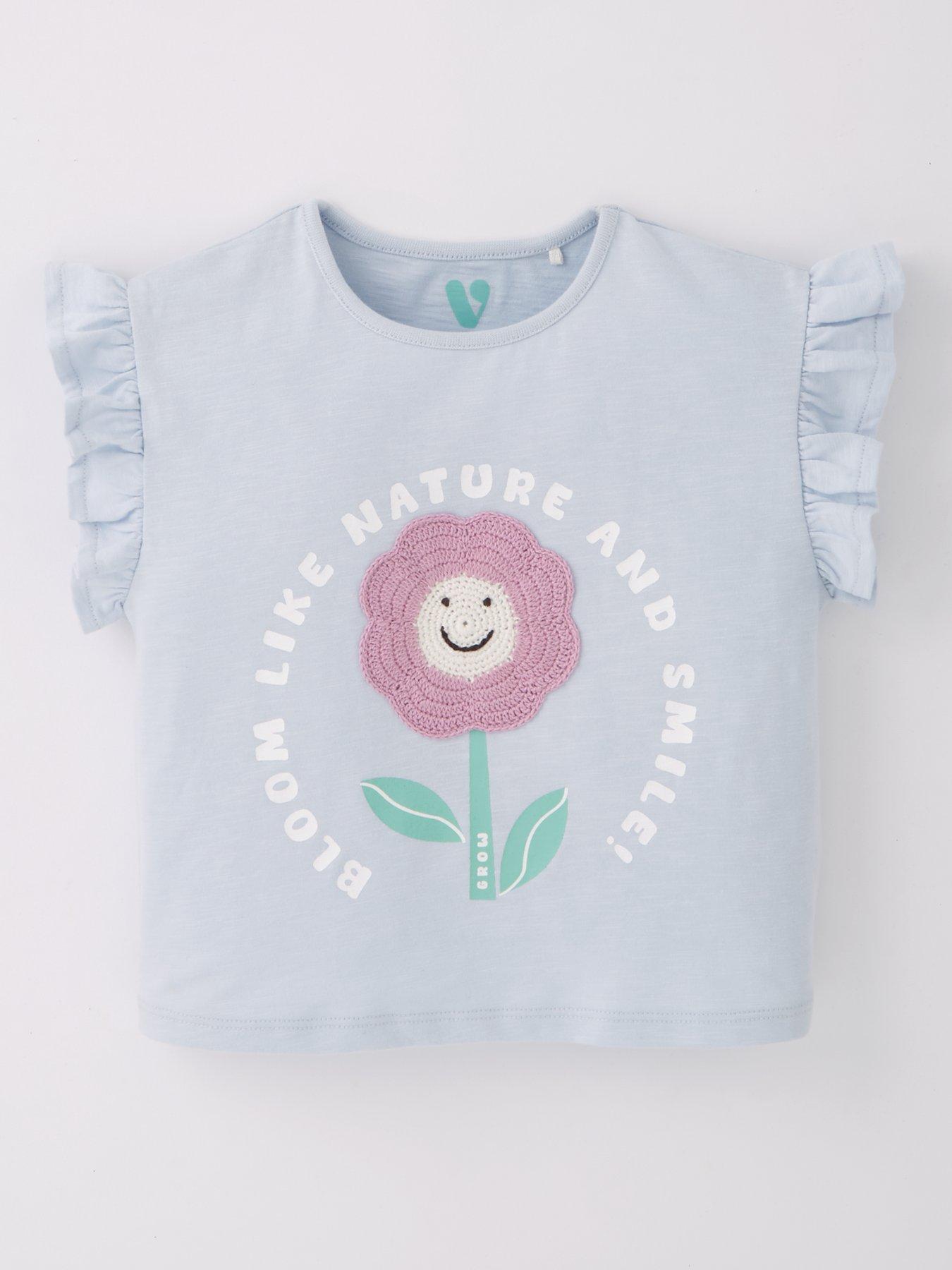undefined Girls Frill Crochet Flower T-Shirt - Blue