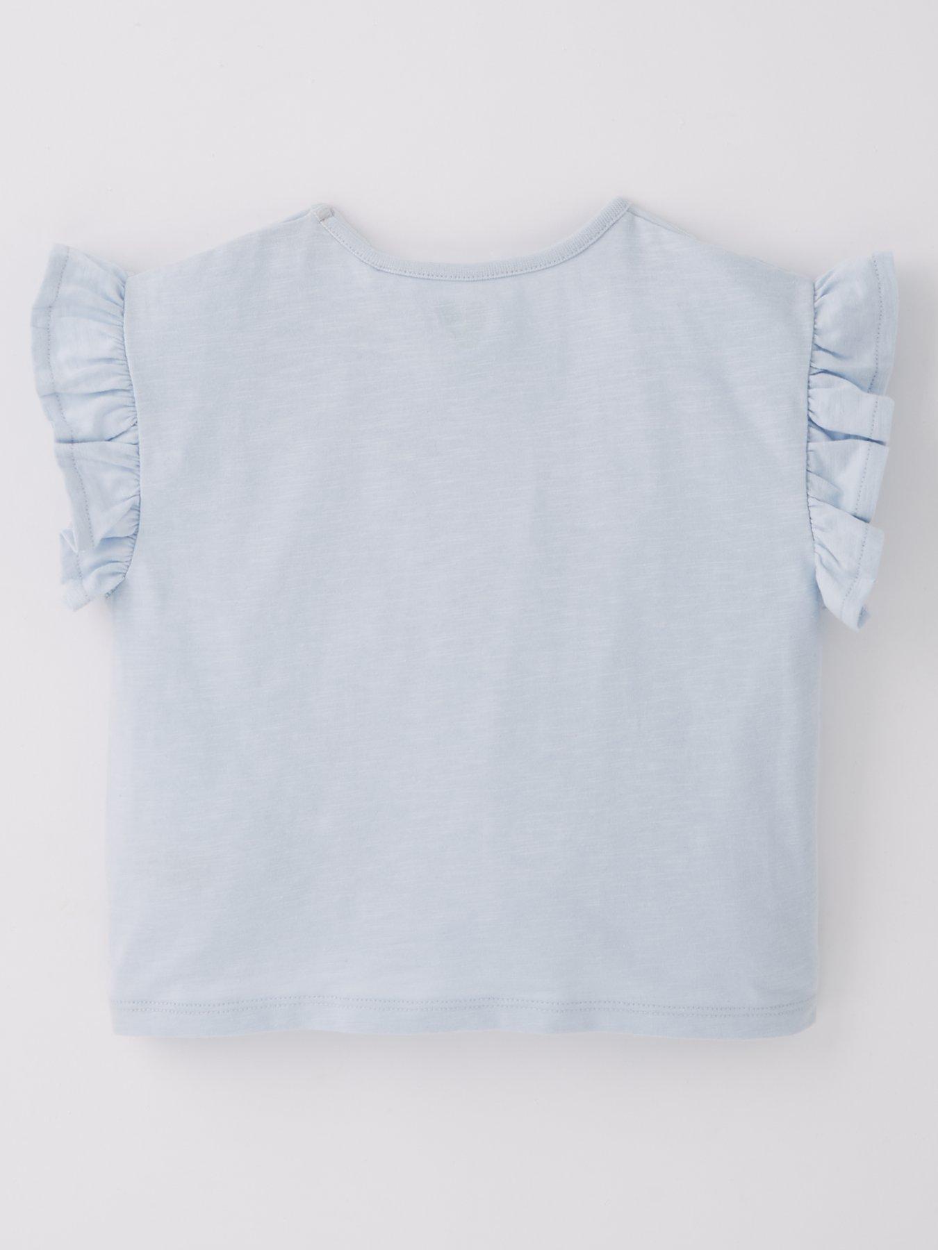 Image 2 of 4 of Mini V by Very Girls Frill Crochet Flower T-Shirt - Blue