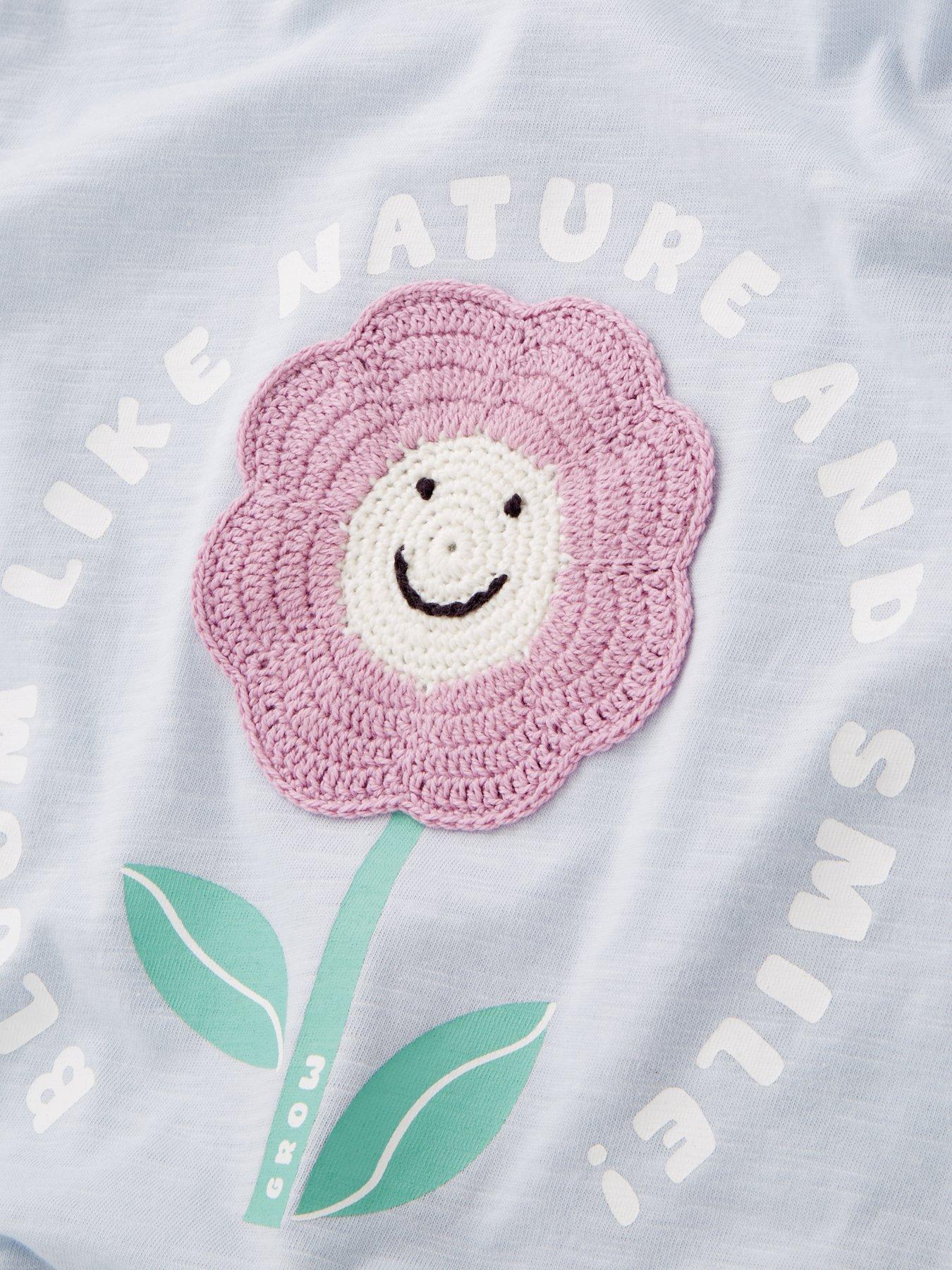 Image 3 of 4 of Mini V by Very Girls Frill Crochet Flower T-Shirt - Blue