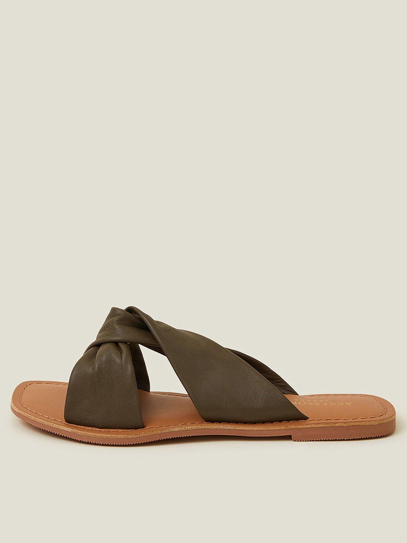 Image 1 of 4 of Accessorize Leather Knot Sandals - Khaki