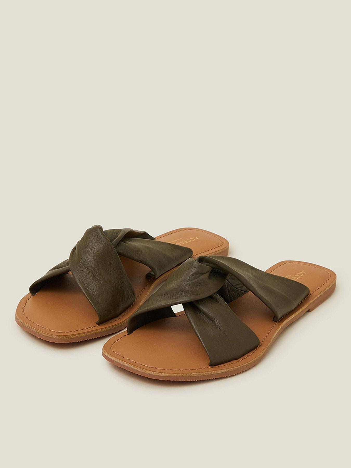 Image 2 of 4 of Accessorize Leather Knot Sandals - Khaki