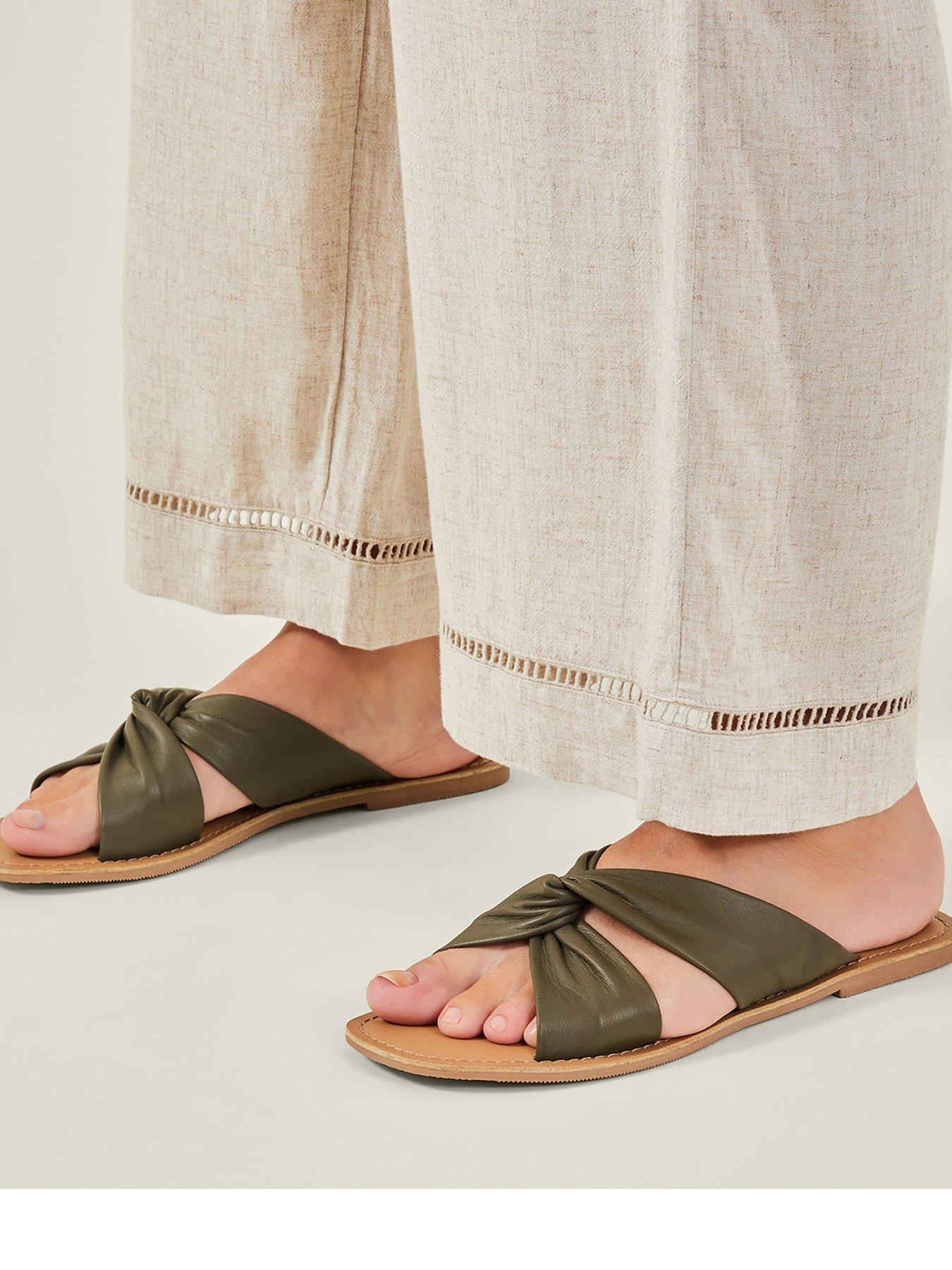 Image 3 of 4 of Accessorize Leather Knot Sandals - Khaki