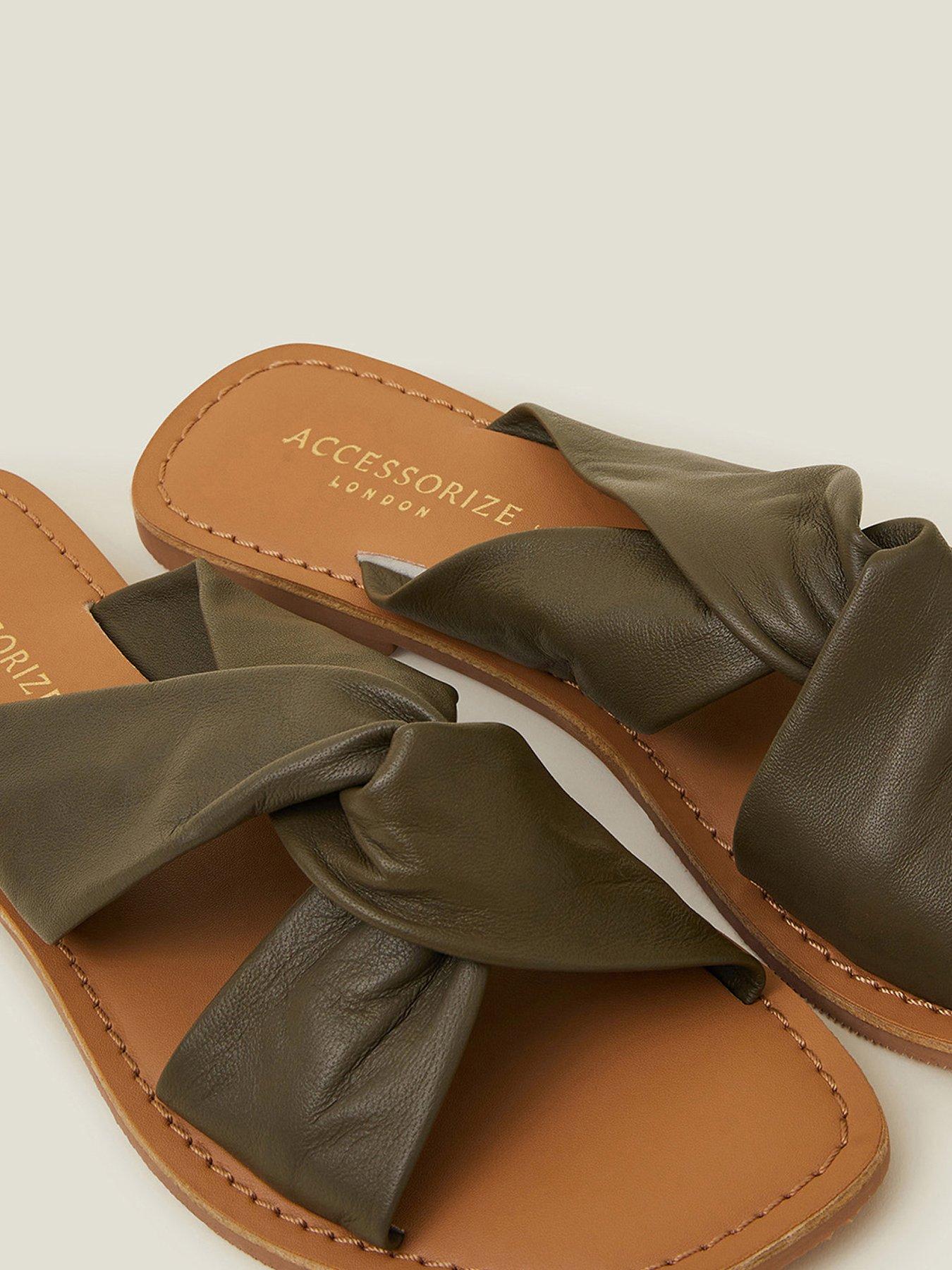 Image 4 of 4 of Accessorize Leather Knot Sandals - Khaki