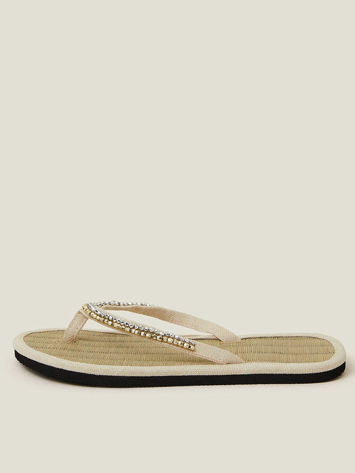 Image 1 of 4 of Accessorize Beaded Seagrass Flip Flops - Natural