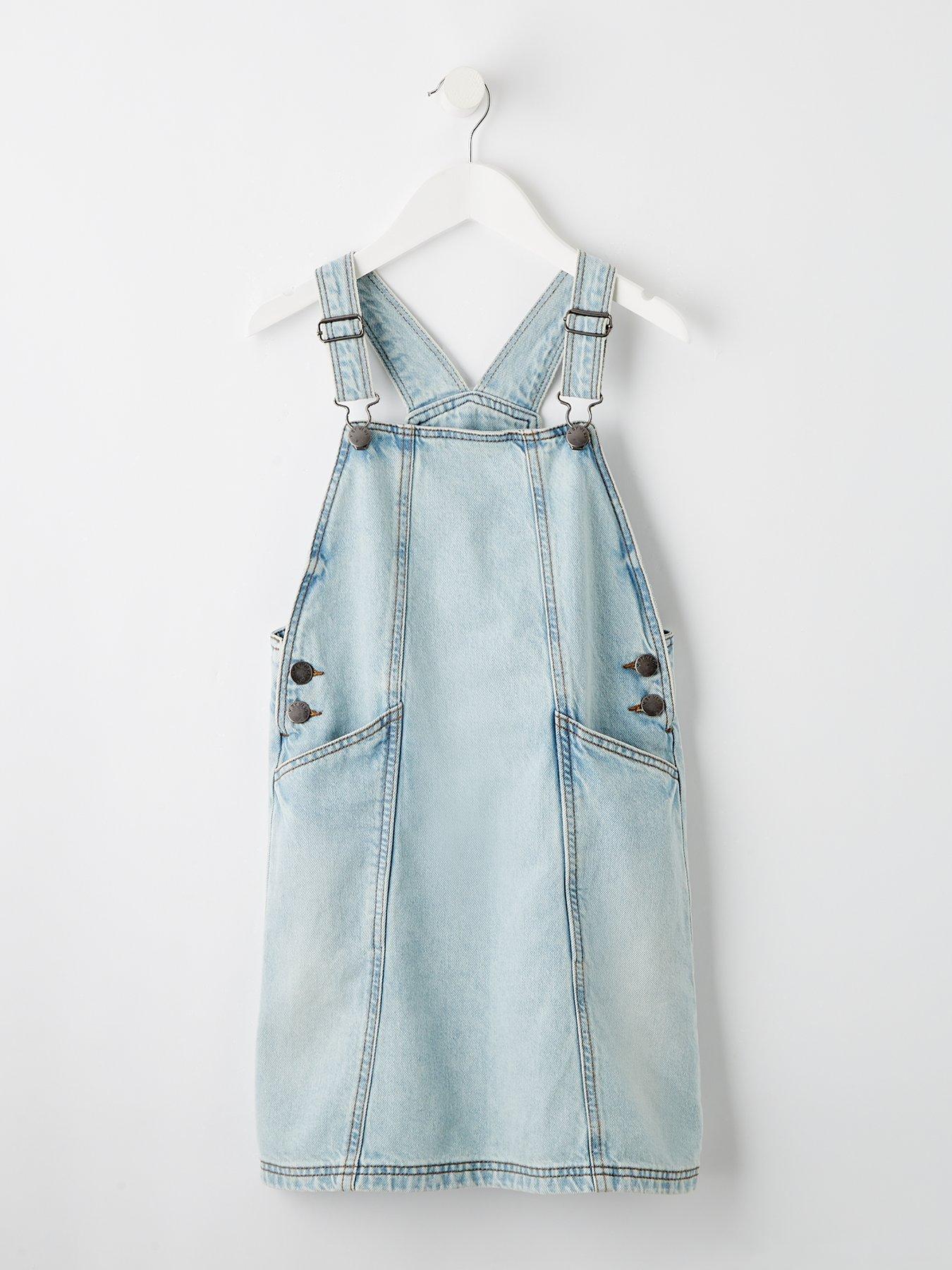 Image 1 of 4 of V by Very Girls Denim Pinafore Dress - Blue