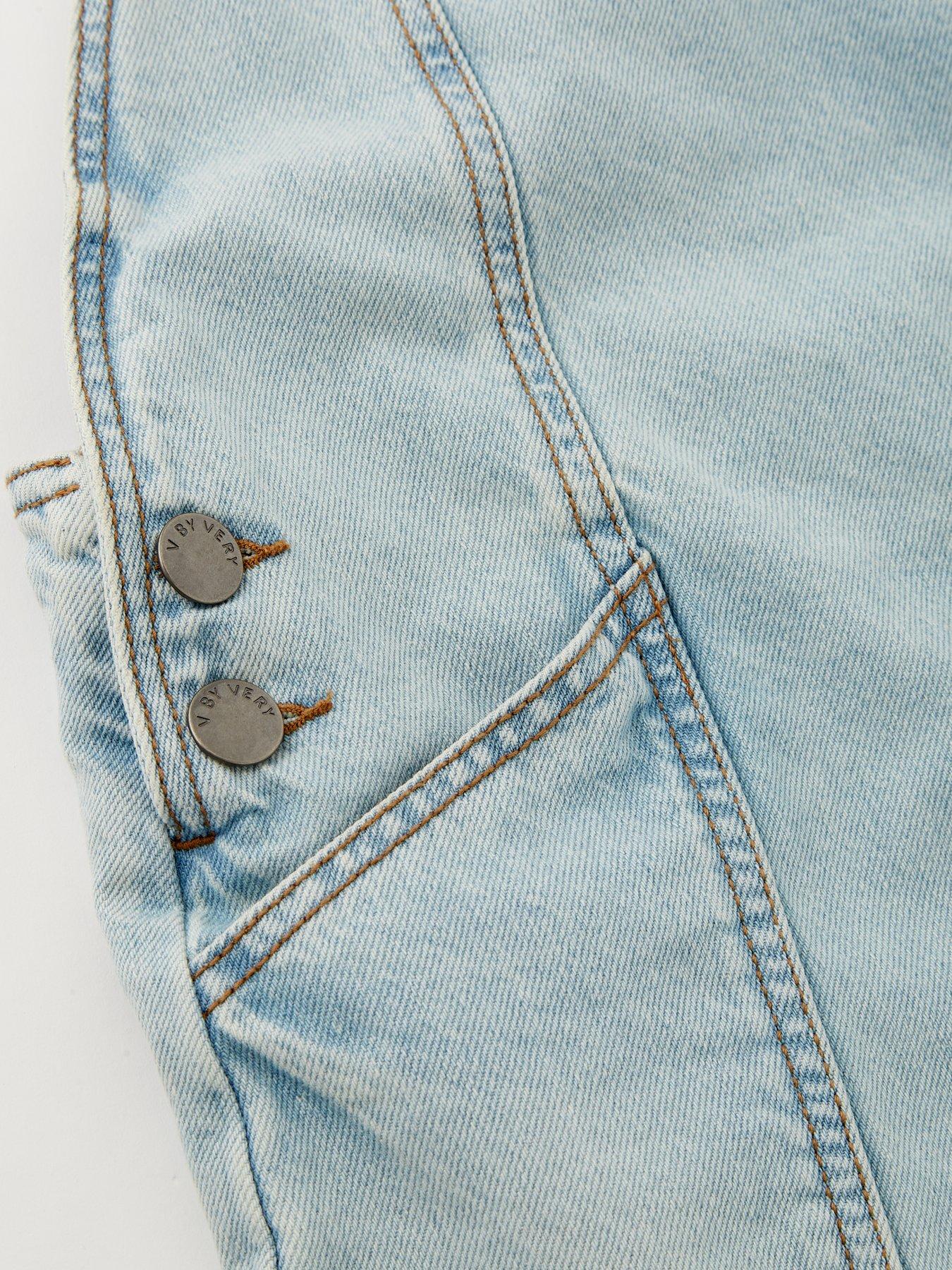 Image 4 of 4 of V by Very Girls Denim Pinafore Dress - Blue