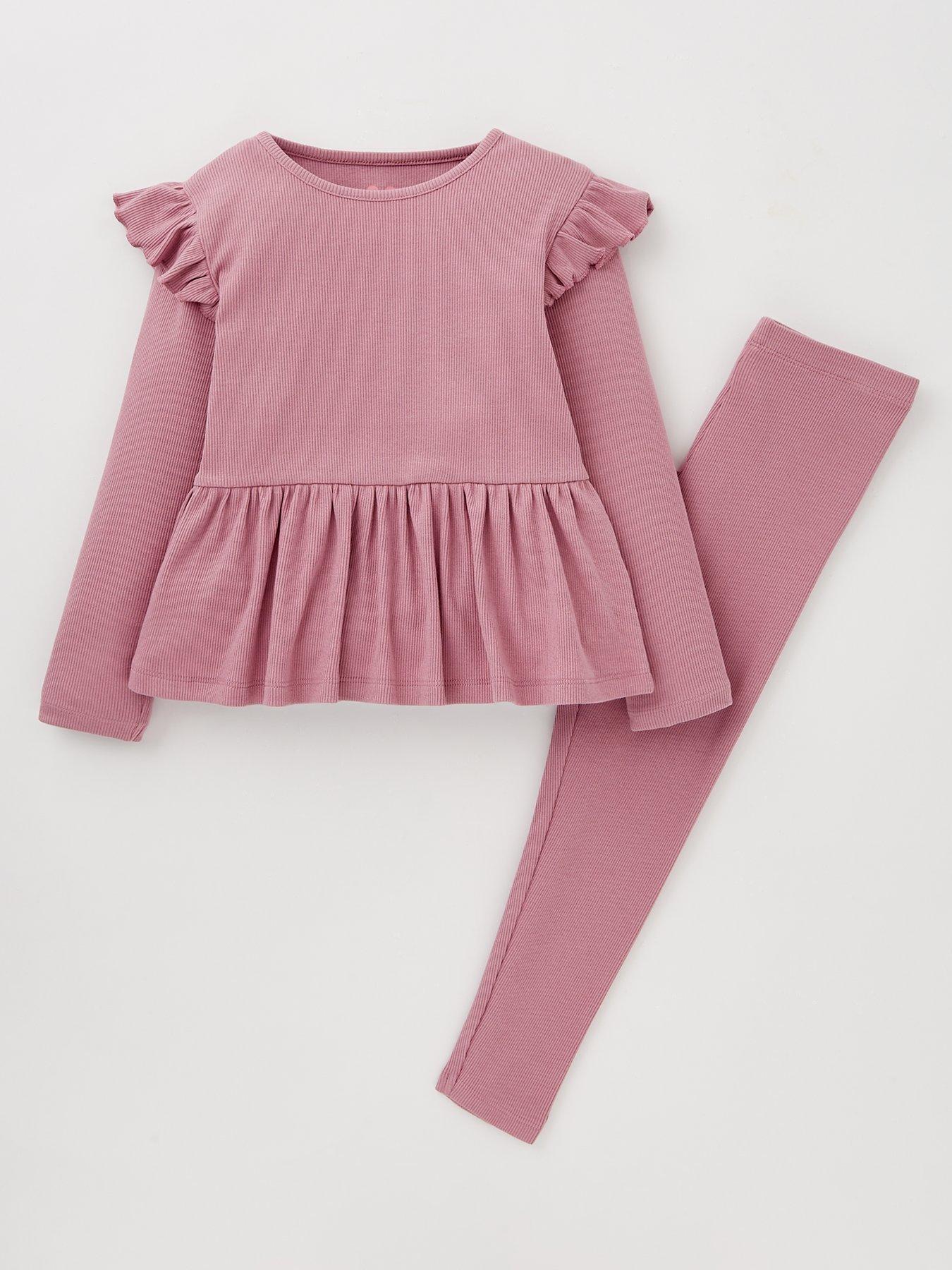 undefined Girls Rib Top And Legging Set - Pink