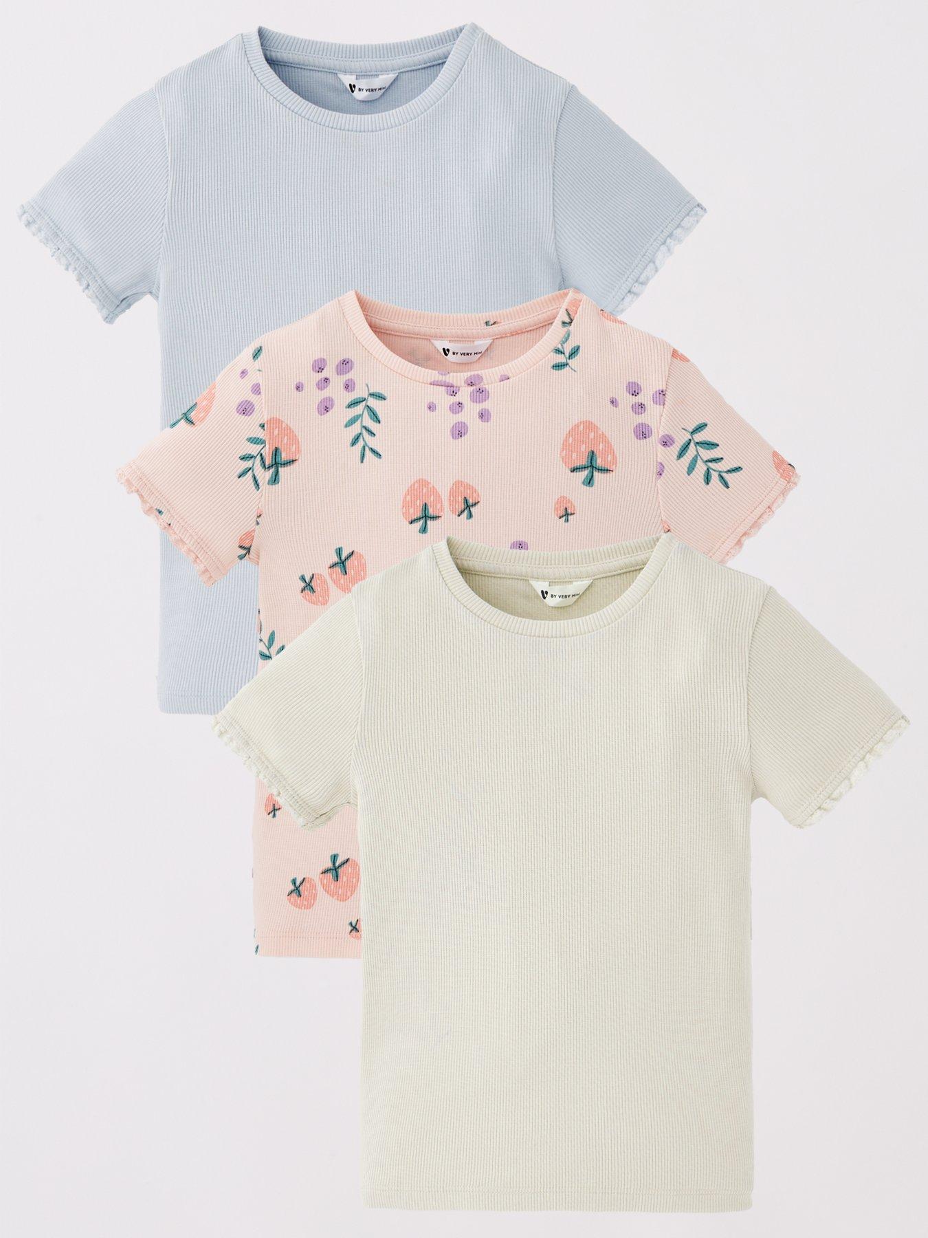 Image 1 of 5 of Mini V by Very Girls 3 Pack Lace Trim T-Shirt - Multi