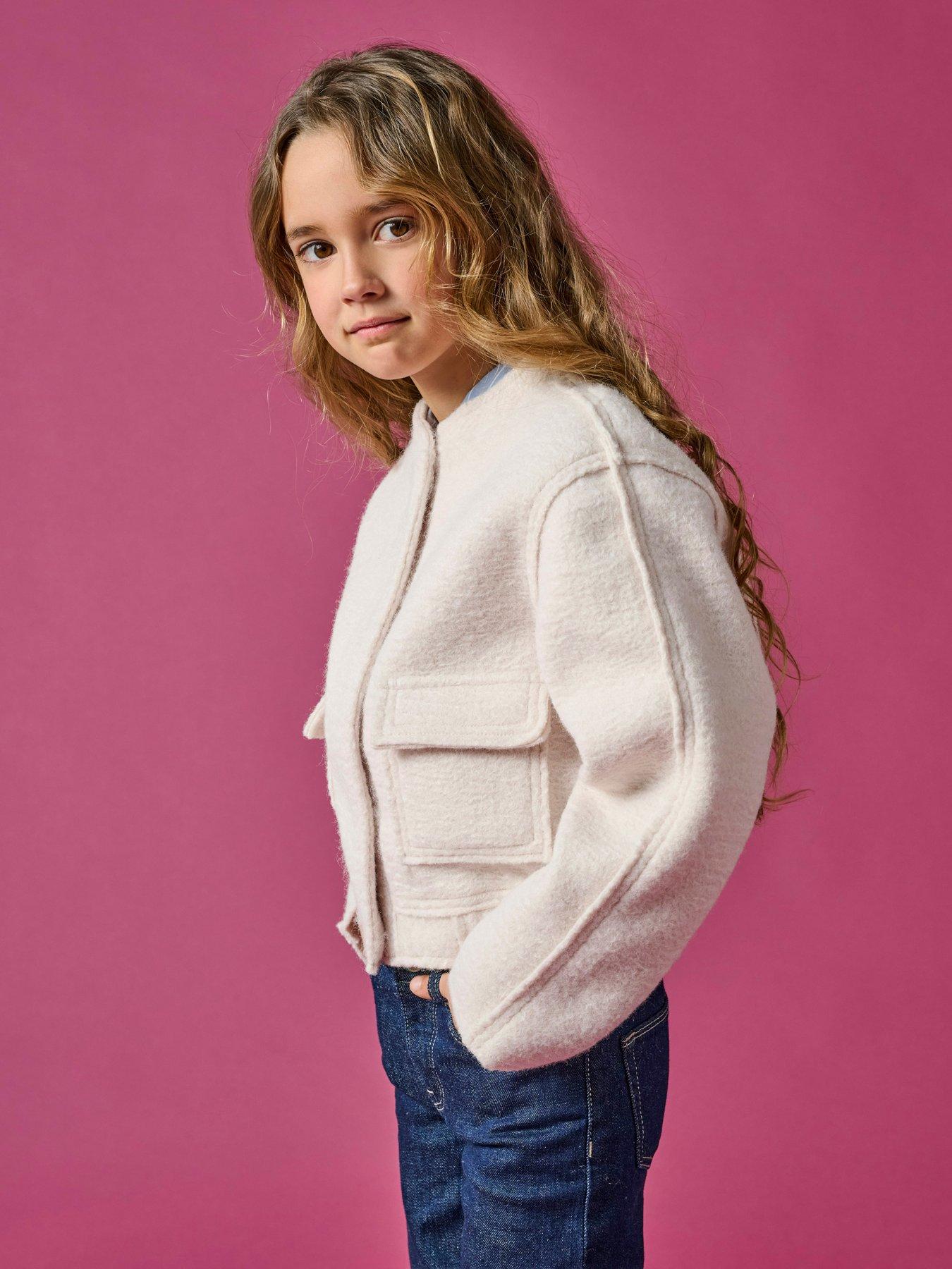 undefined Girls Boucle Bomber Jacket - Moonbeam - Cream