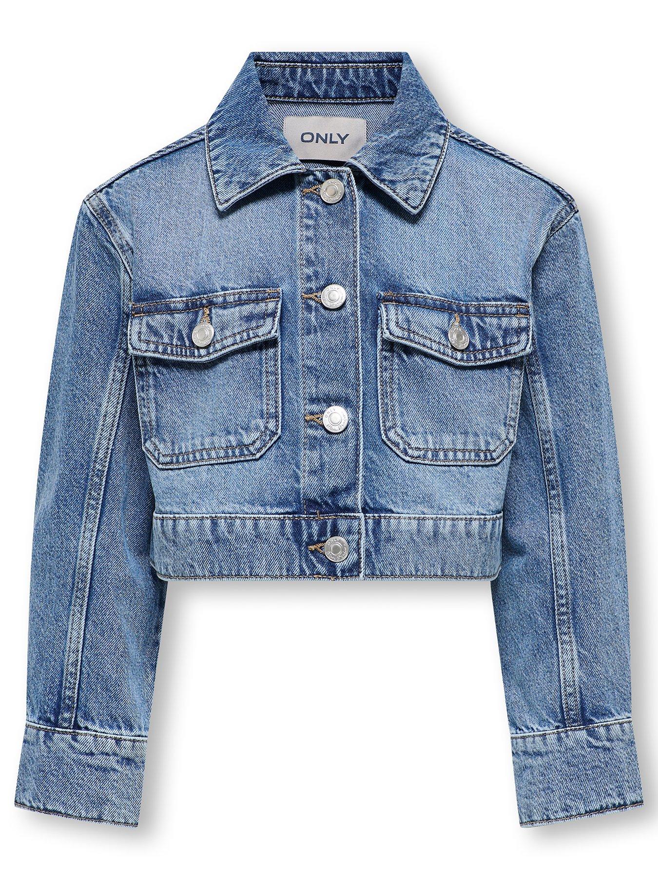 undefined Girls Cropped Denim Jacket - Medium Blue Denim