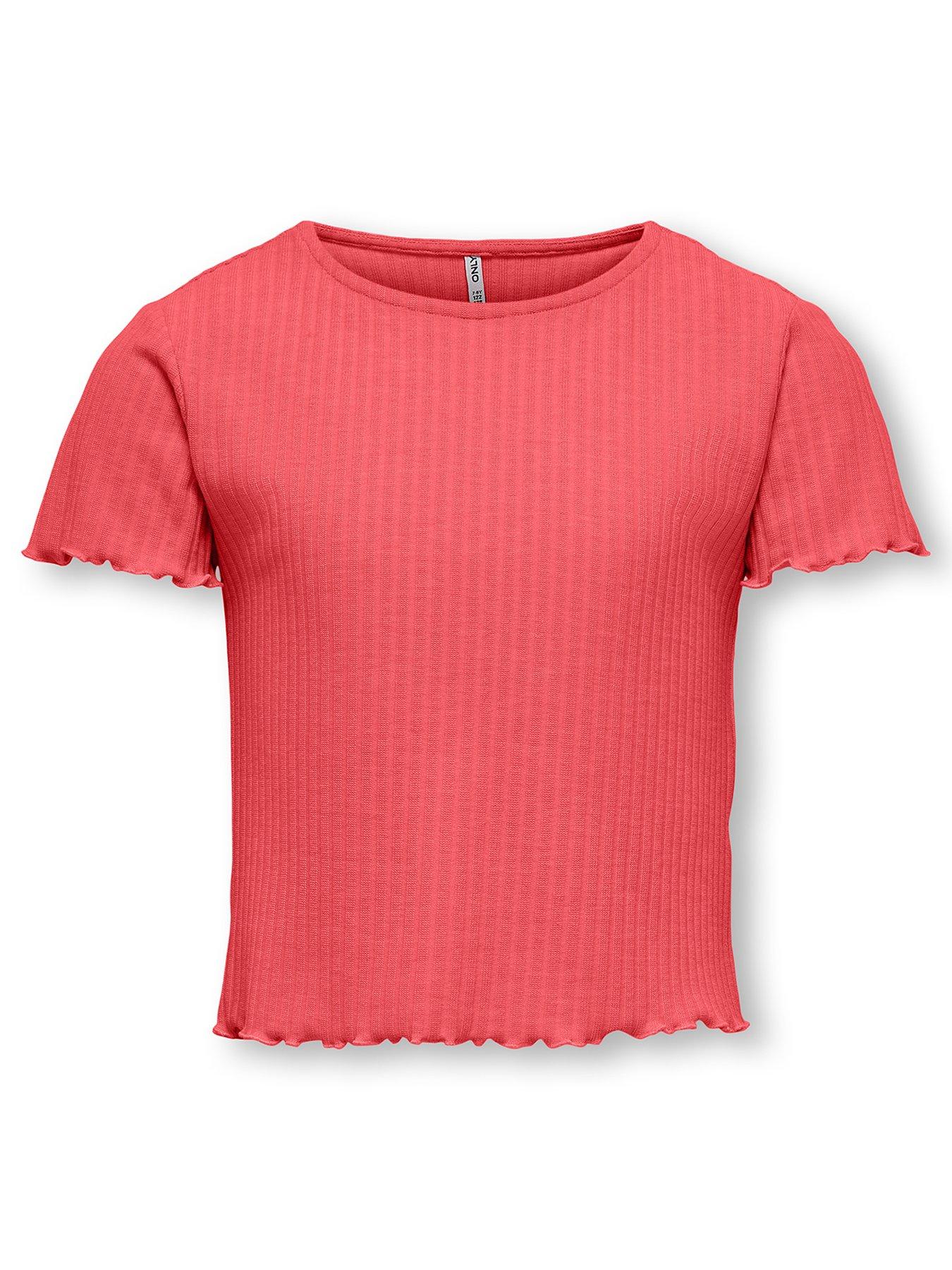 Image 1 of 3 of Only Kids Girls Nella Ribbed T-Shirt - Bright Red
