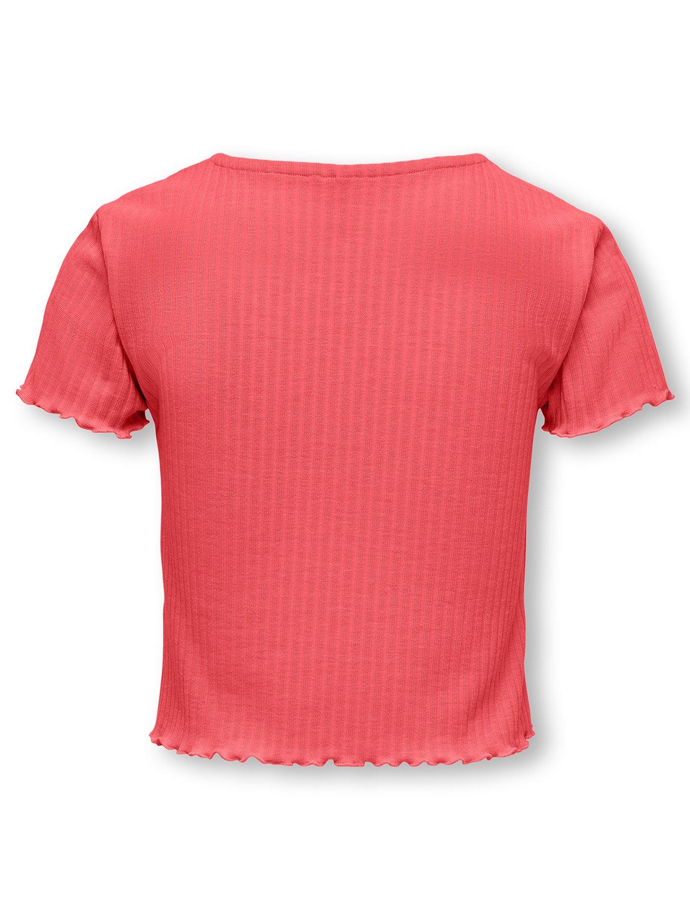 Image 2 of 3 of Only Kids Girls Nella Ribbed T-Shirt - Bright Red