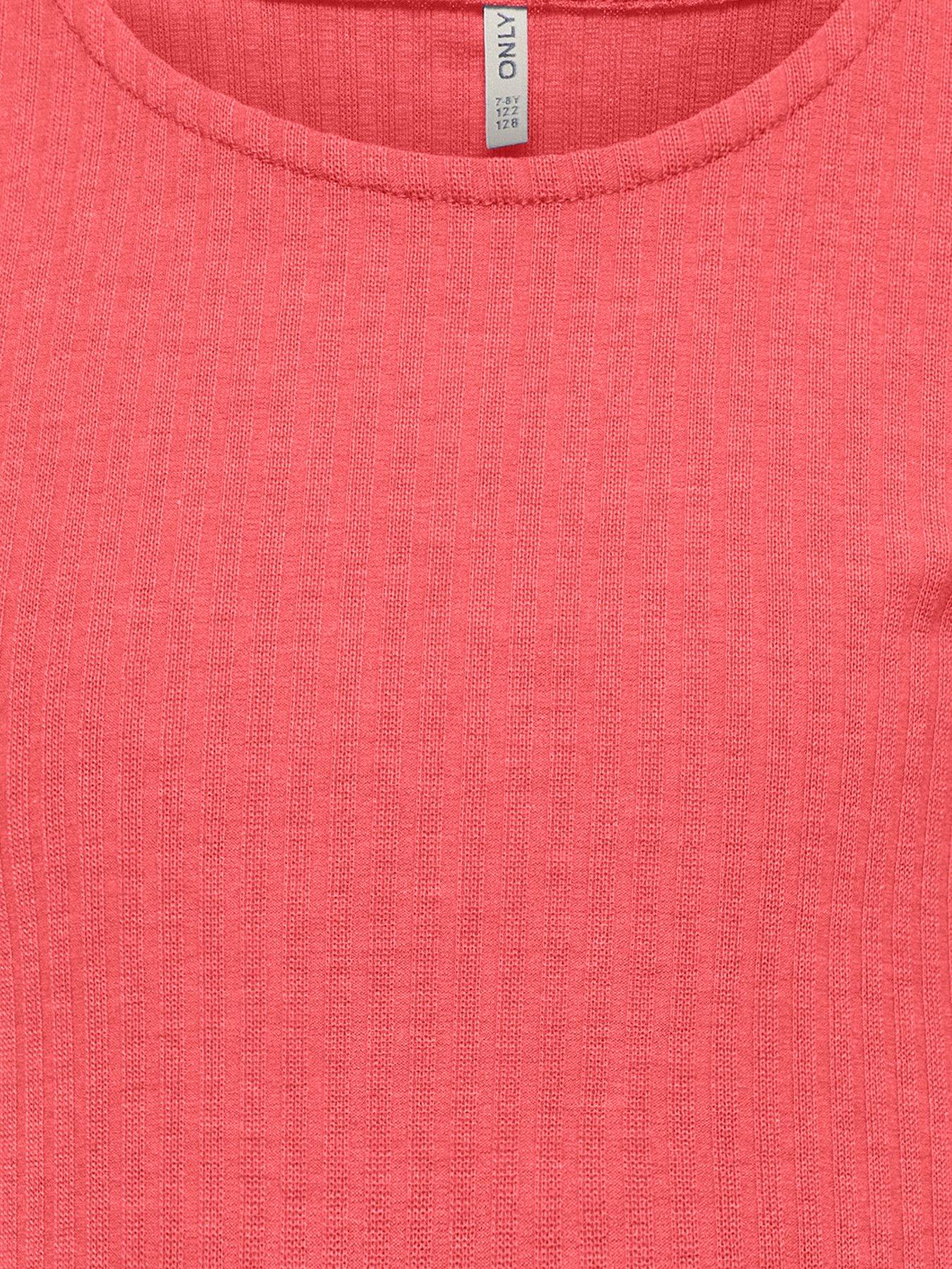 Image 3 of 3 of Only Kids Girls Nella Ribbed T-Shirt - Bright Red