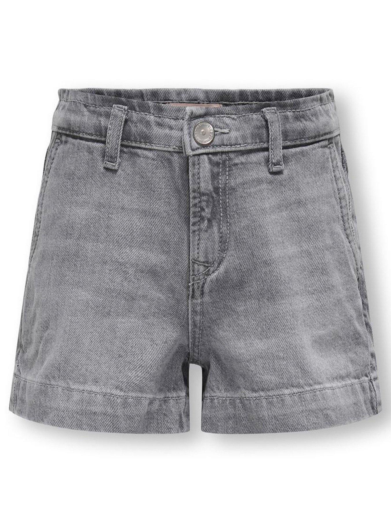 undefined Girls Comet Wide Leg Denim Shorts - Medium Grey Denim