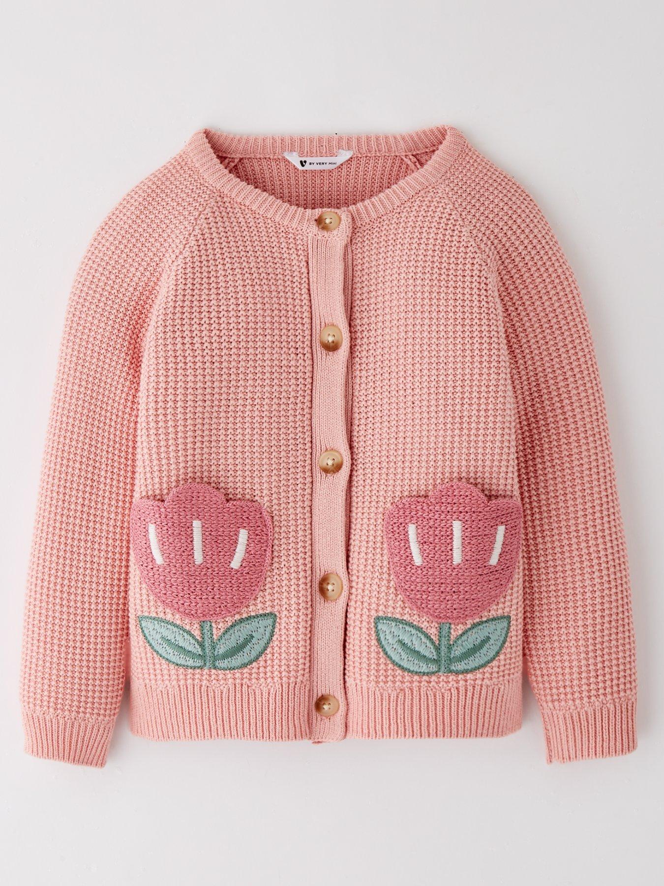 Image 1 of 4 of Mini V by Very Girls Pocket Button Through Cardigan - Pink