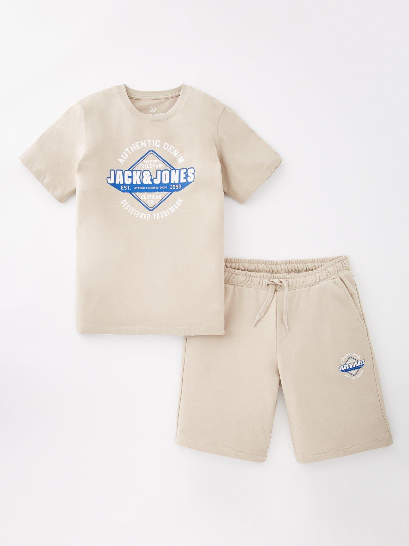 undefined Boys 2 Colour Logo Short Sleeve T-shirt And Shorts Set - Moonbeam