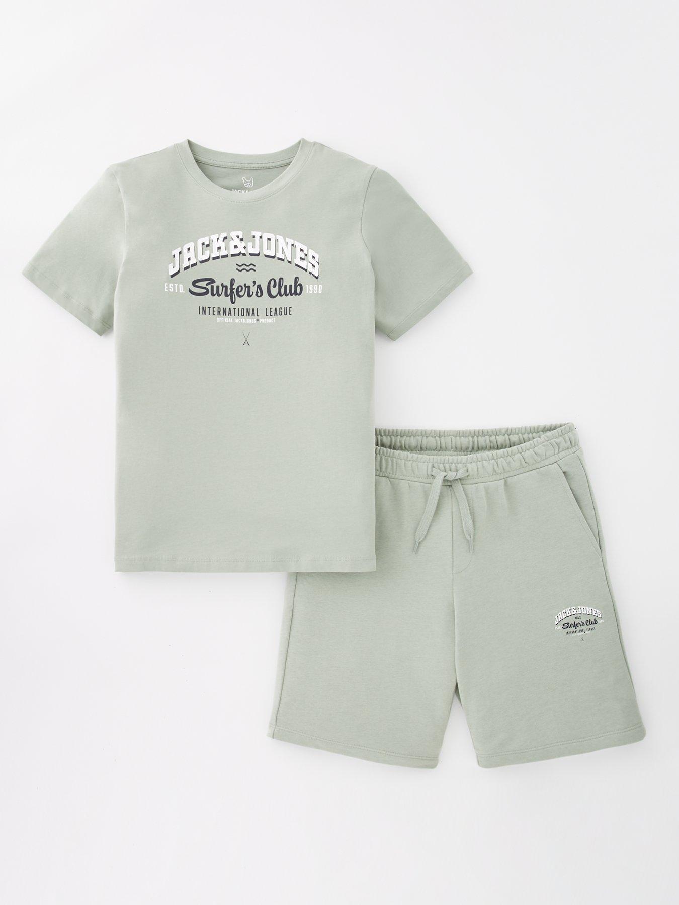 undefined Boys 2 Colour Logo Short Sleeve T-shirt And Shorts Set - Iceberg Green