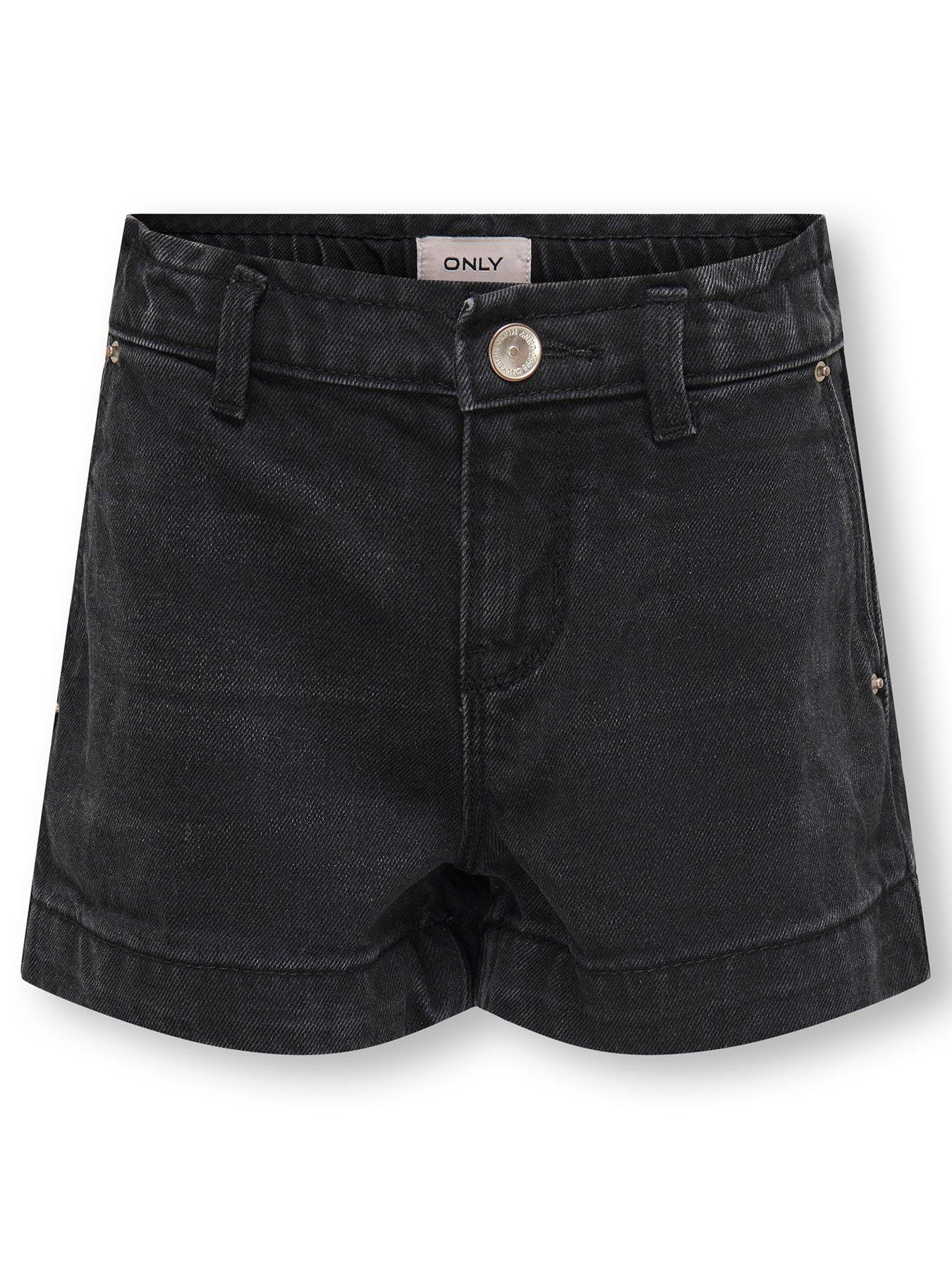 undefined Girls Comet Wide Leg Denim Shorts - Black