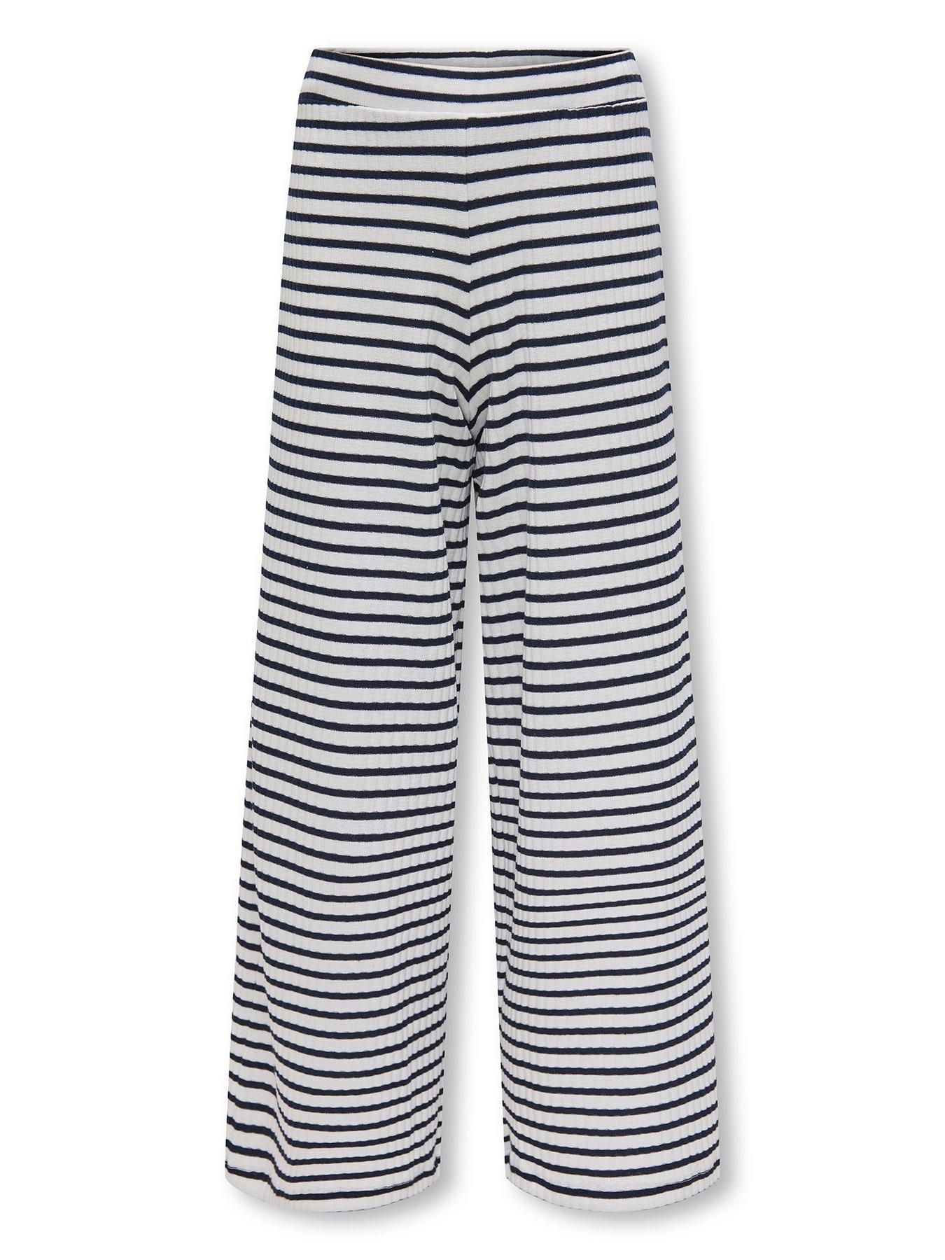 undefined Girls Nella Striped Ribbed Trousers - Navy