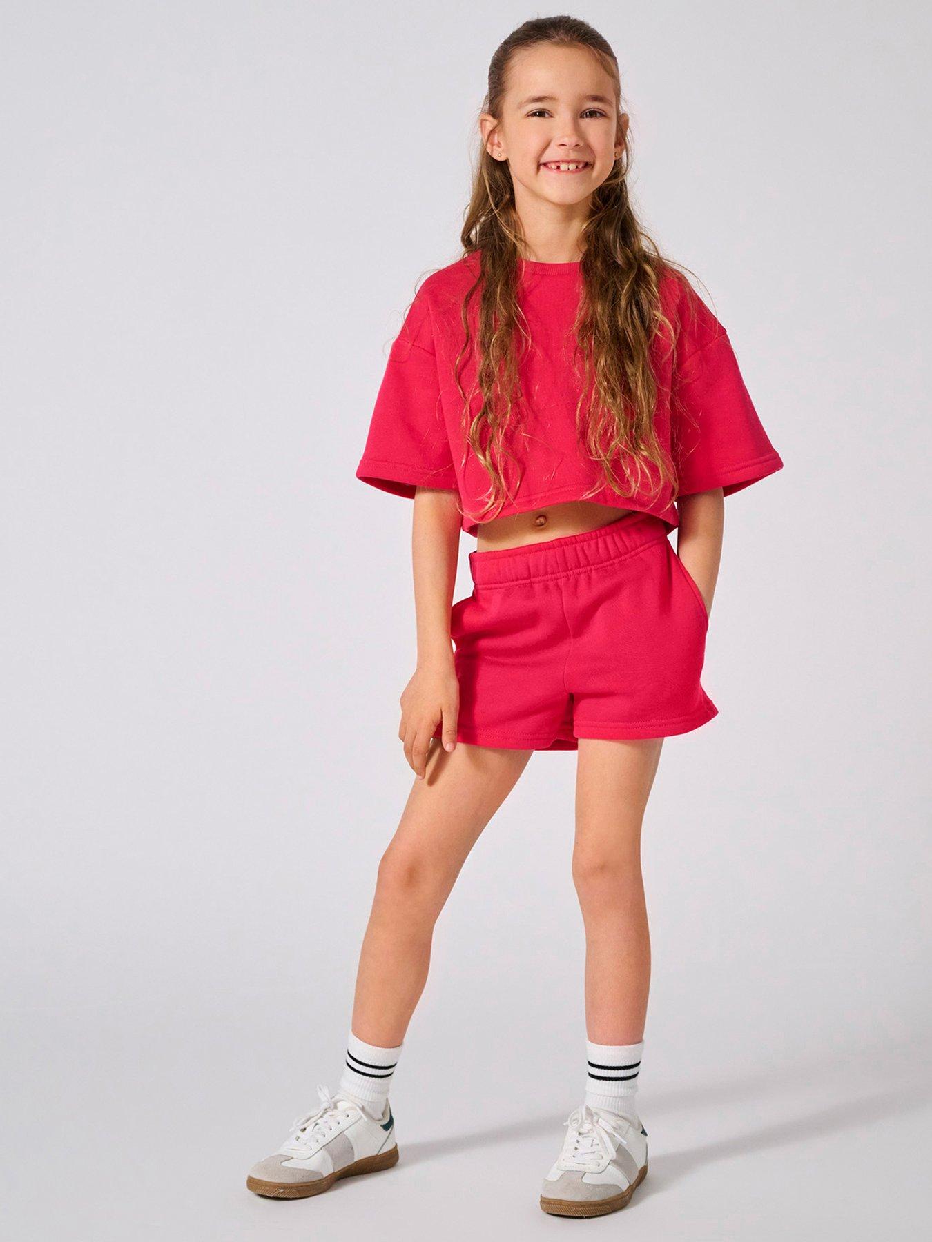 undefined Girls Short Sleeve Sweat Co-Ord T-shirt - Raspberry