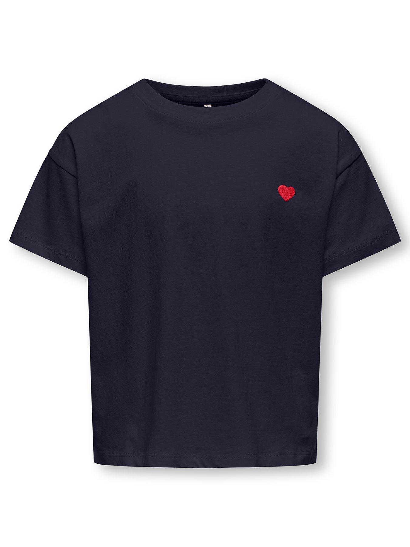 undefined Girls Heart Print Short Sleeve T-Shirt - Night Sky - Navy