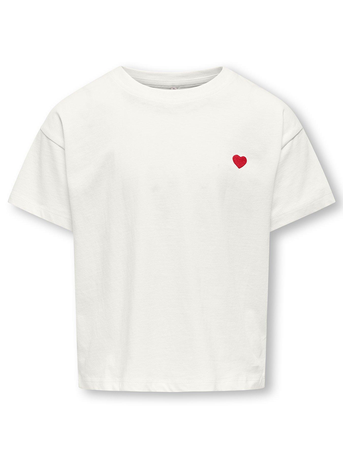 undefined Girls Heart Print Short Sleeve T-Shirt - White