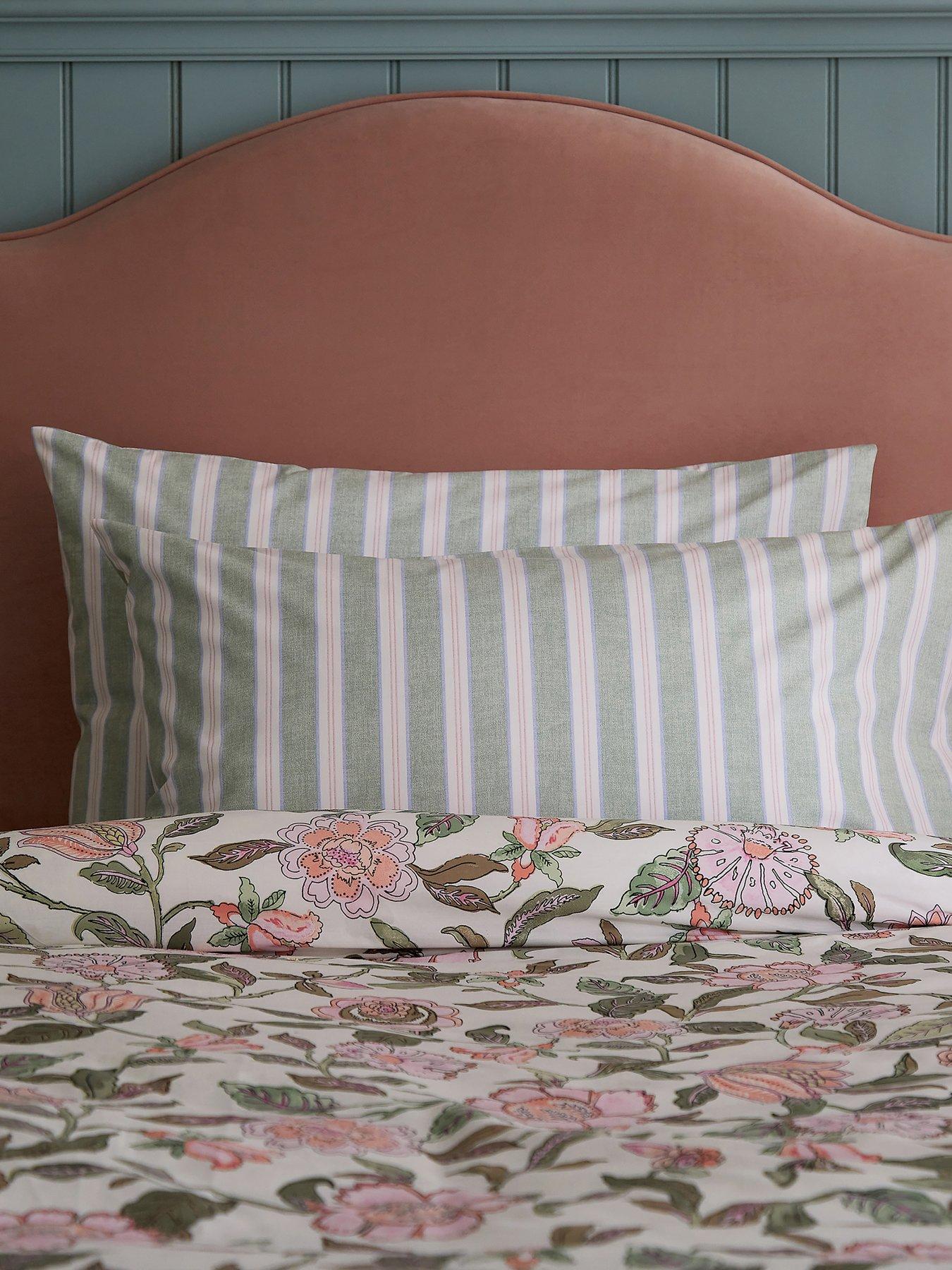 Product photograph of Joules Juliette 100 Cotton Percale Stamp Green Pillow Case Pairs- Standard from very.co.uk