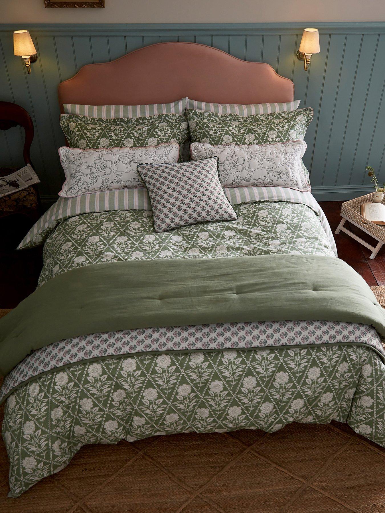 Joules Juliette Stamp Green Duvet Set Double Very