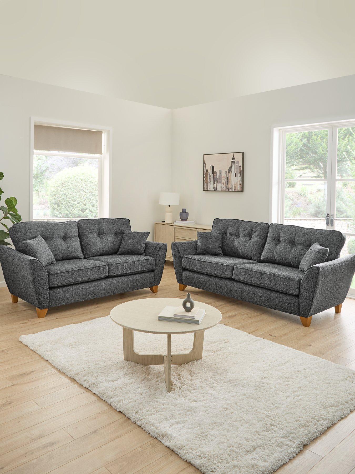 Very Home Halstow Fabric 3 Seater + 2 Seater Sofa Set (Buy  &  SAVE!) - Charcoal - Made to order in the UK
